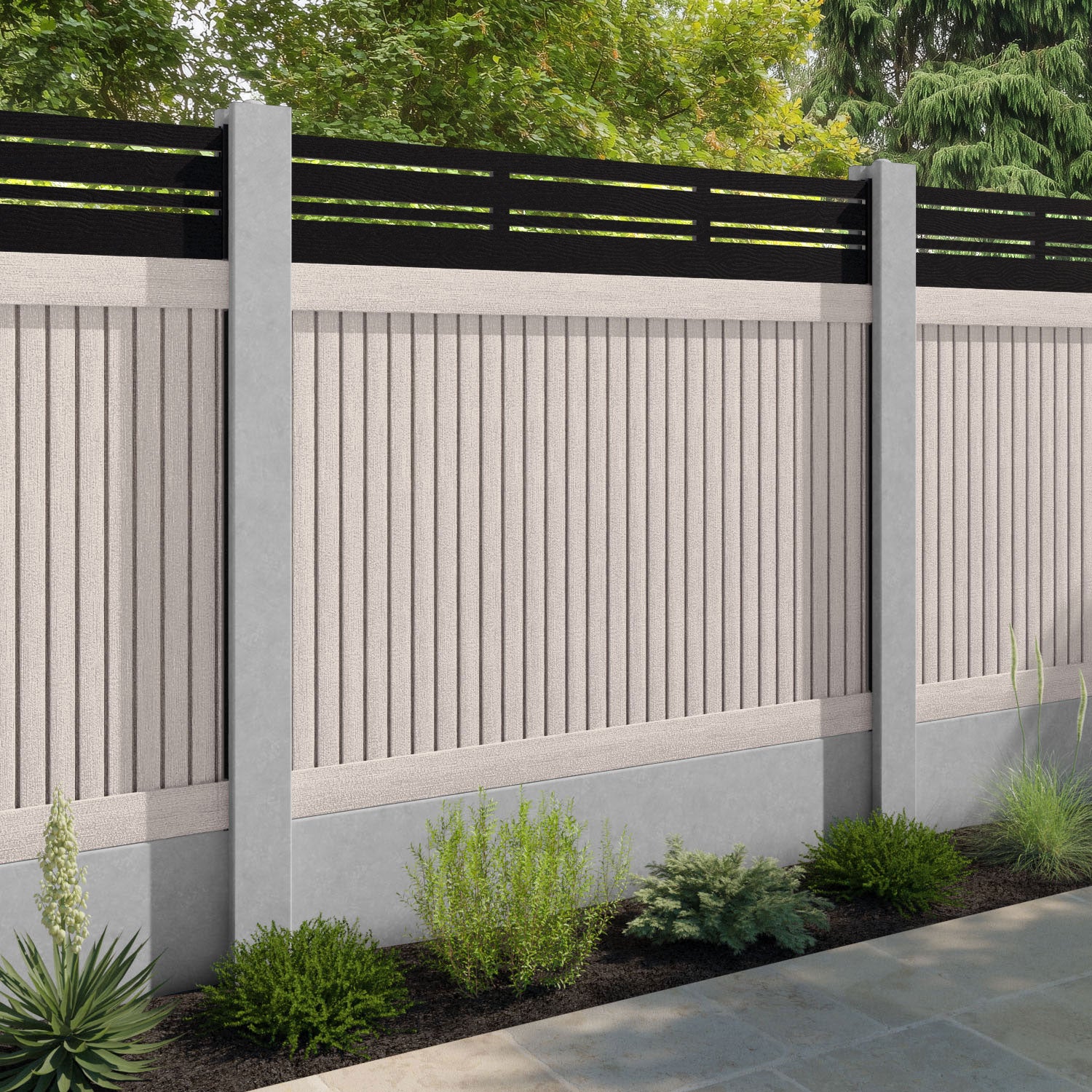 Virtis Linea Fence Panel - Mid Stone - for existing concrete posts