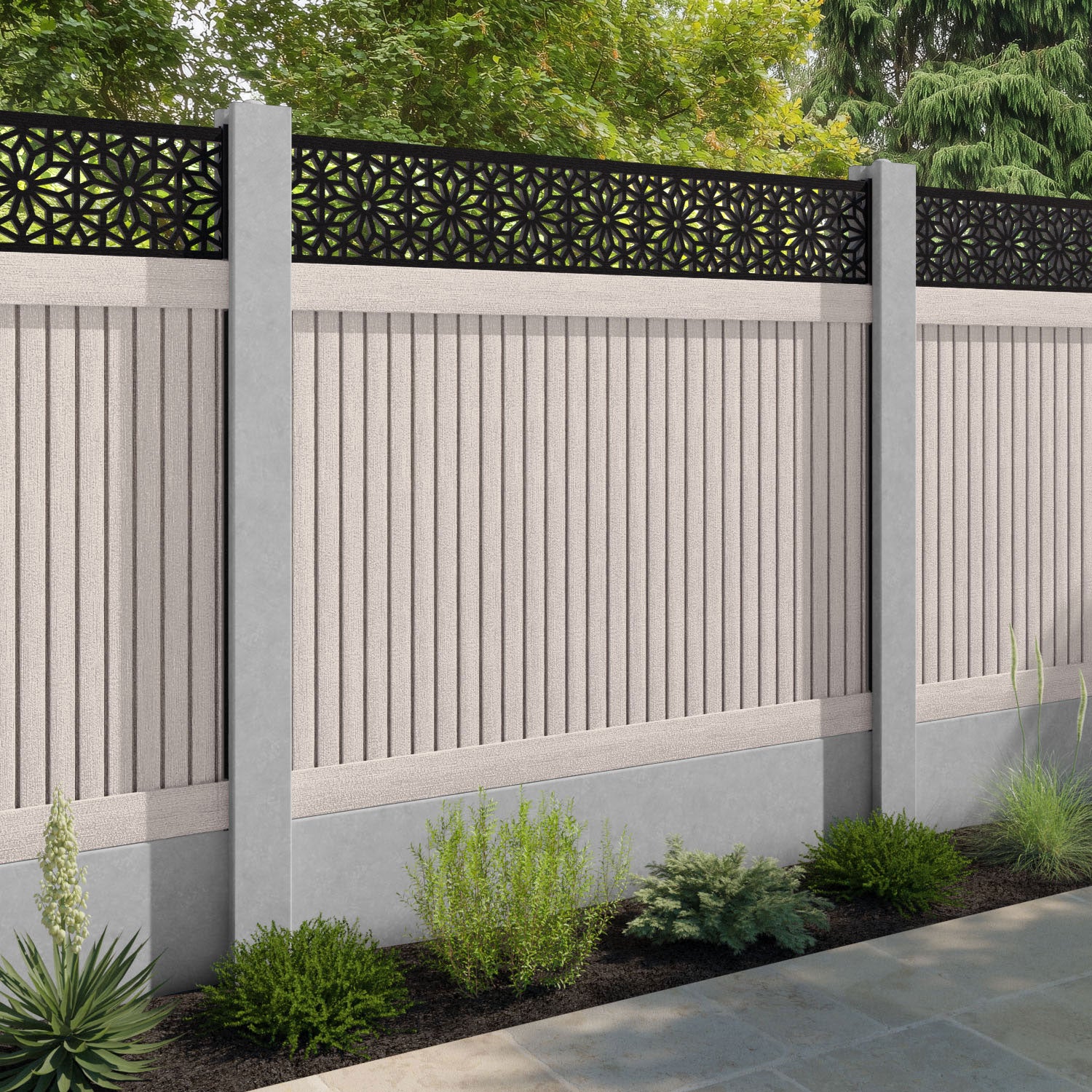 Virtis Narwa Fence Panel - Mid Stone - for existing concrete posts