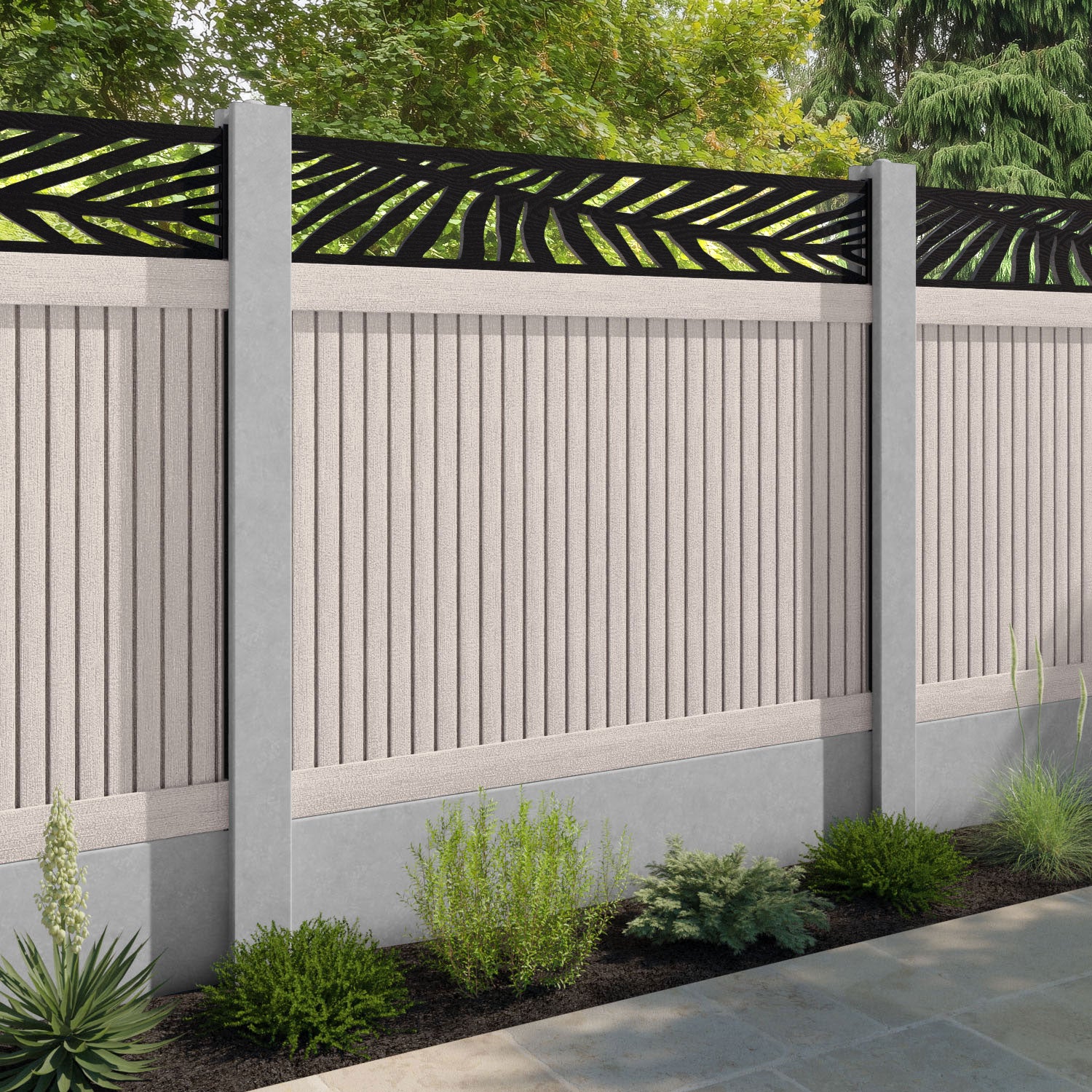 Virtis Palm Fence Panel - Mid Stone - for existing concrete posts
