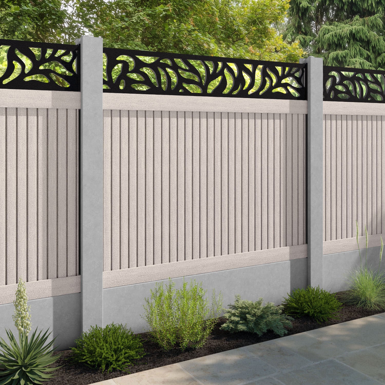 Virtis Plume Fence Panel - Mid Stone - for existing concrete posts
