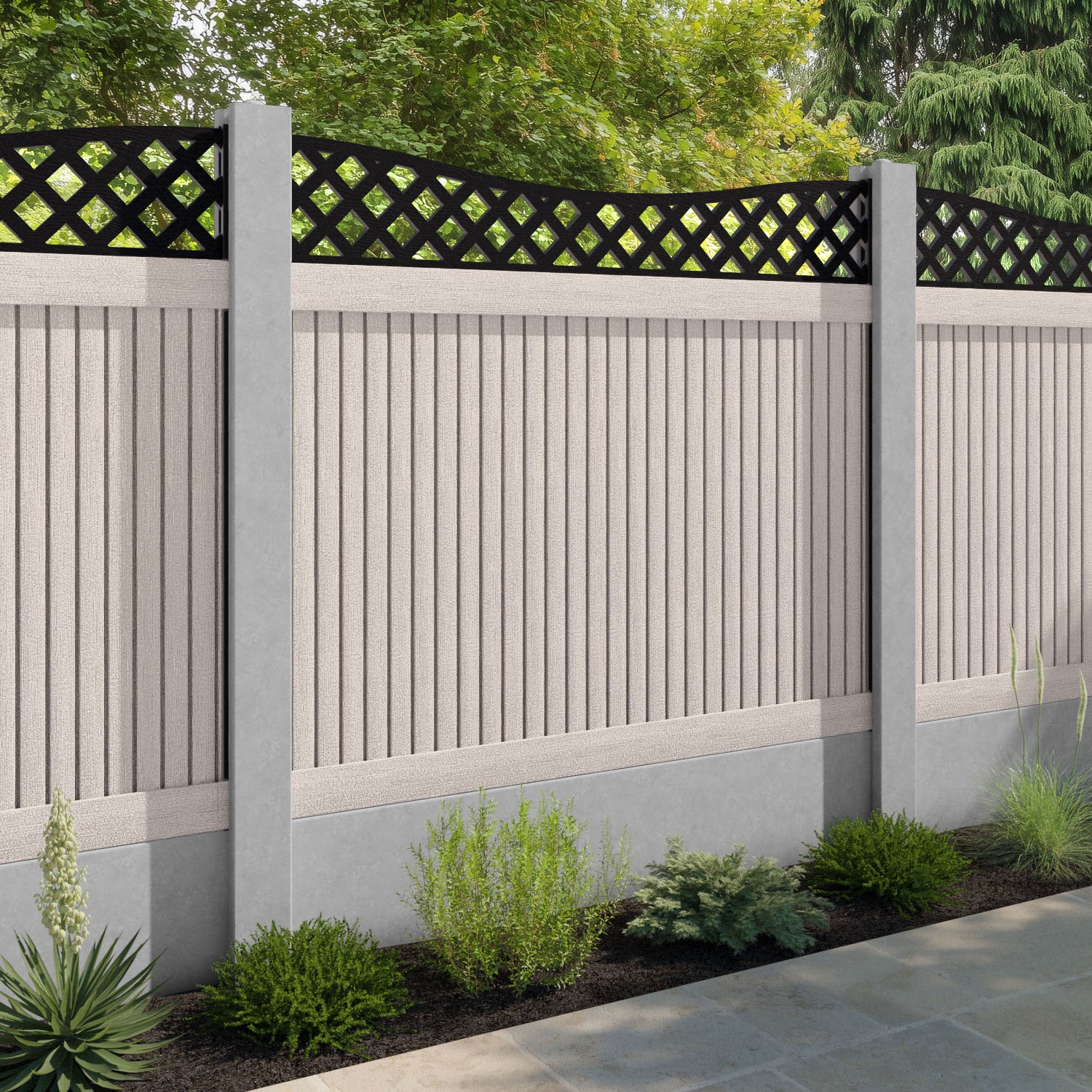 Virtis Low Wave Fence Panel - Mid Stone - for existing concrete posts