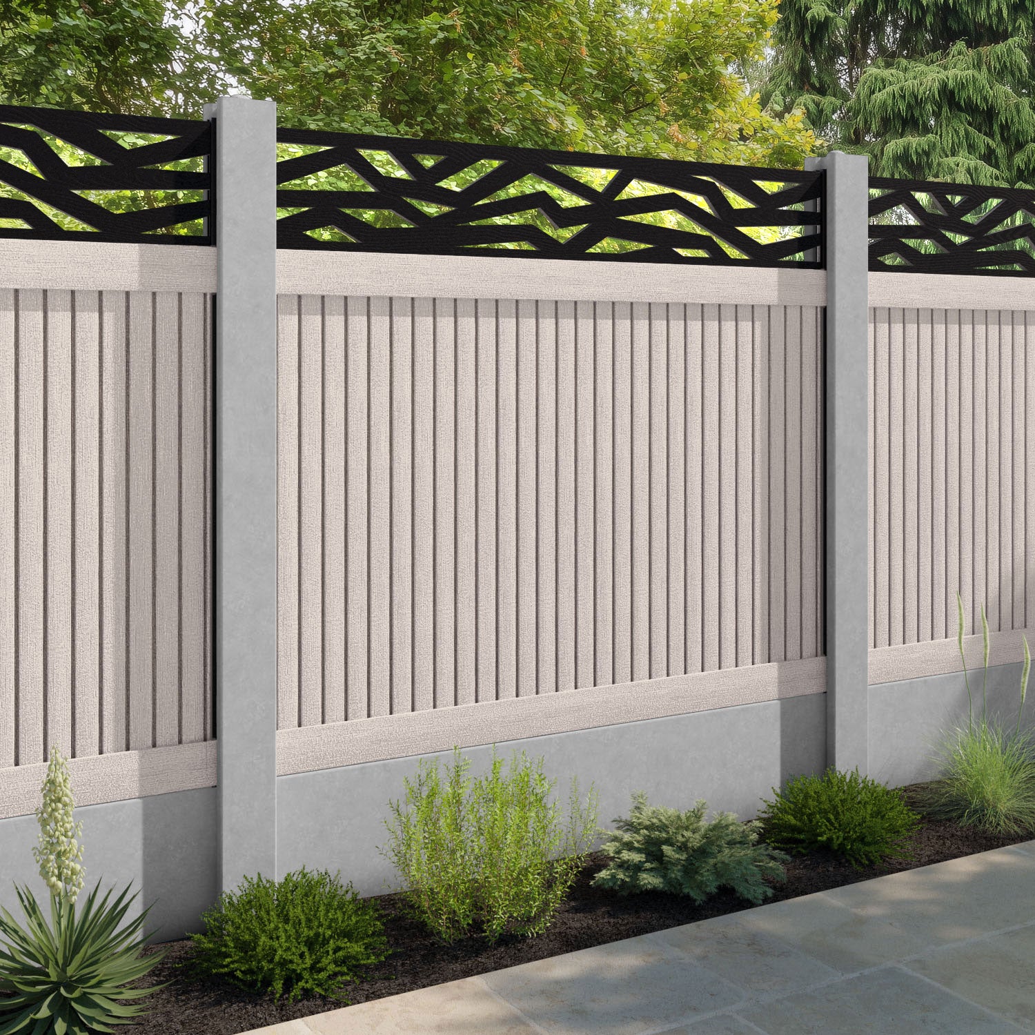 Virtis Zenith Fence Panel - Mid Stone - for existing concrete posts