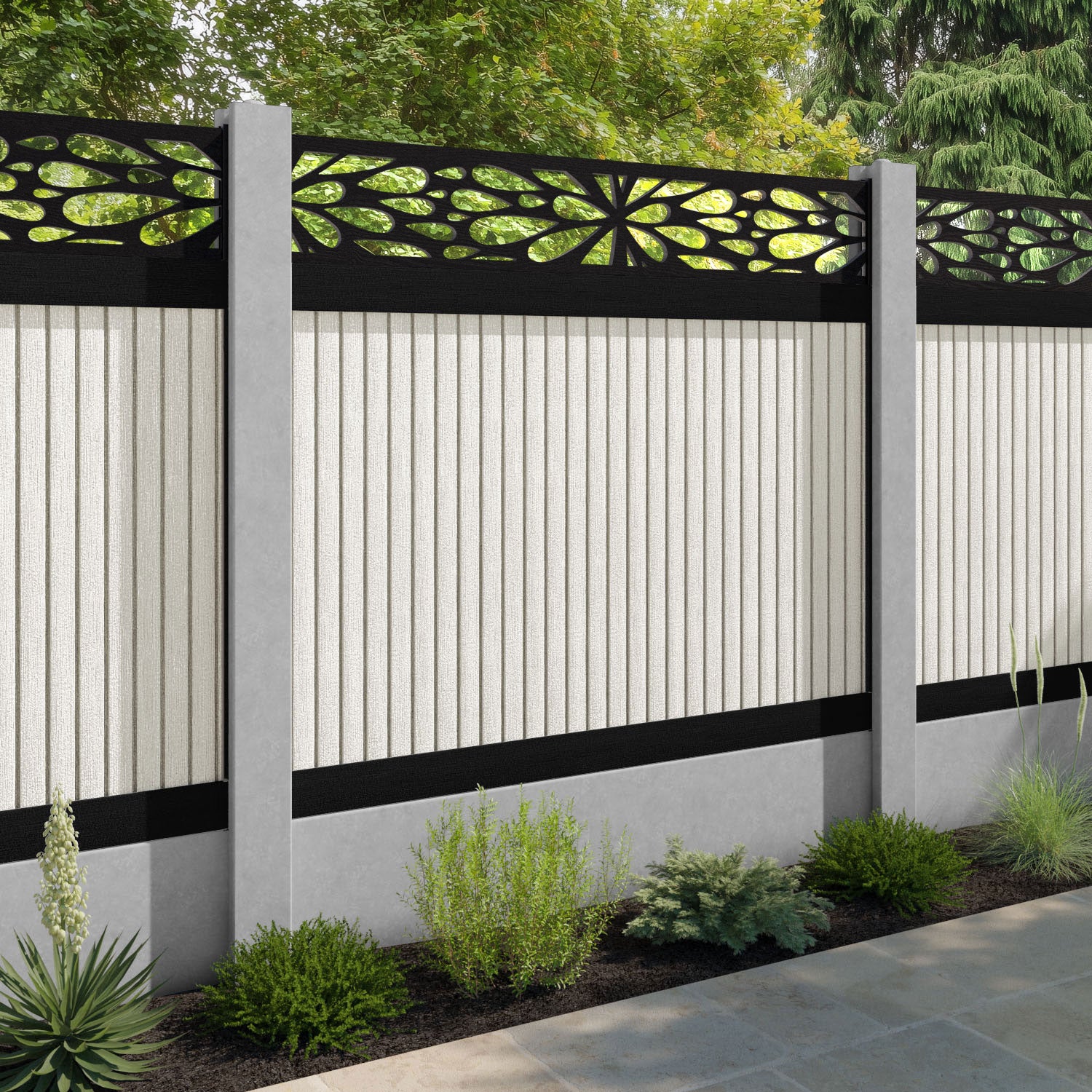 Virtis Blossom Fence Panel - Light Stone - for existing concrete posts