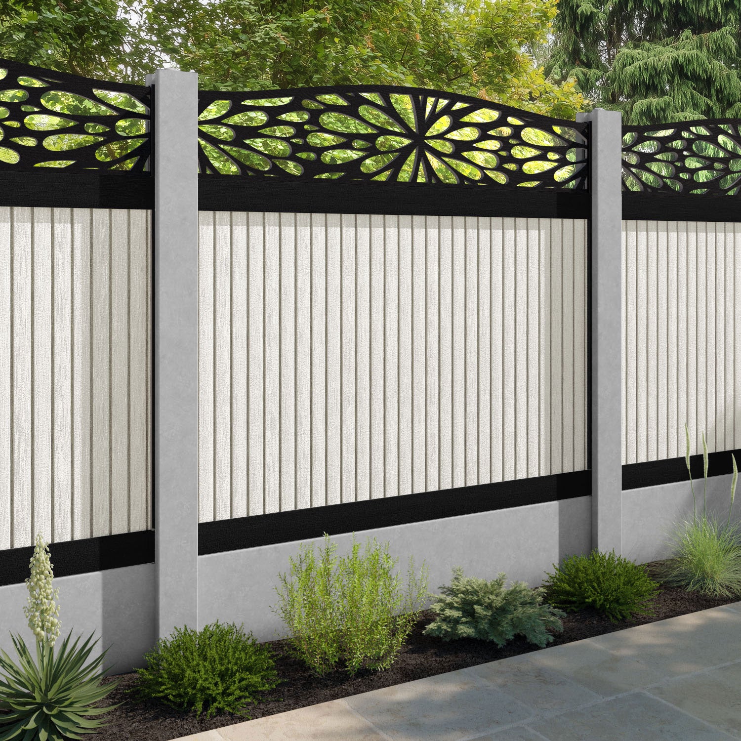 Virtis Blossom Curved Top Fence Panel - Light Stone - for existing concrete posts