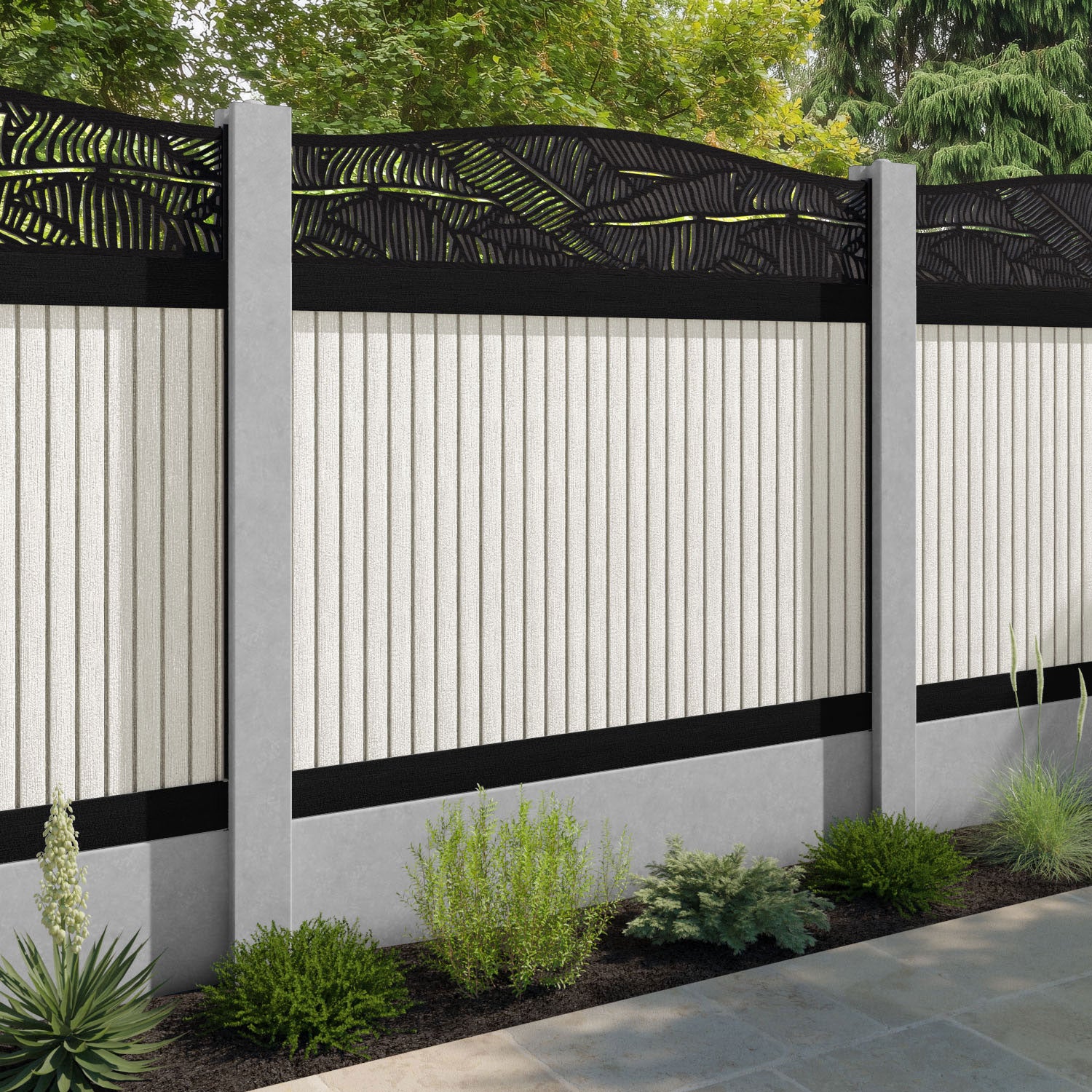 Virtis Feather Curved Top Fence Panel - Light Stone - for existing concrete posts
