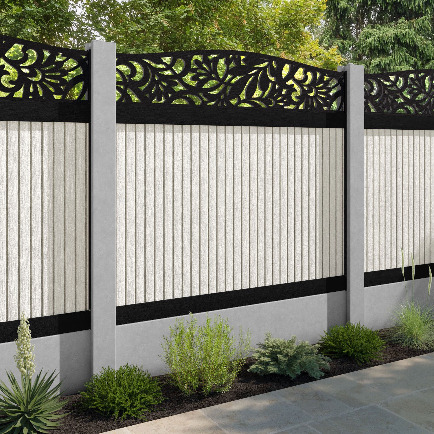 Virtis Heritage Curved Top Fence Panel - Light Stone - for existing concrete posts