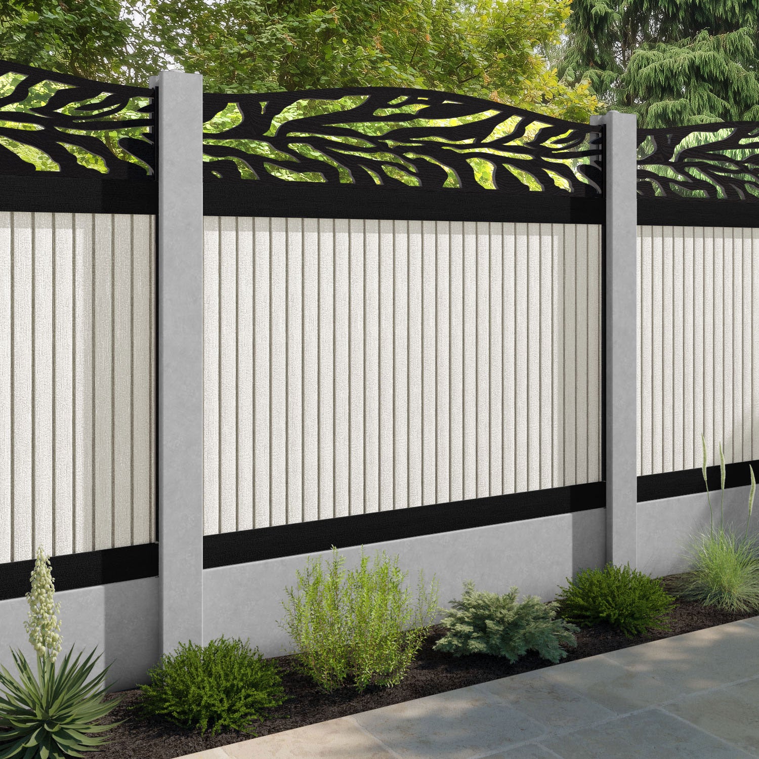 Virtis Malawi Curved Top Fence Panel - Light Stone - for existing concrete posts
