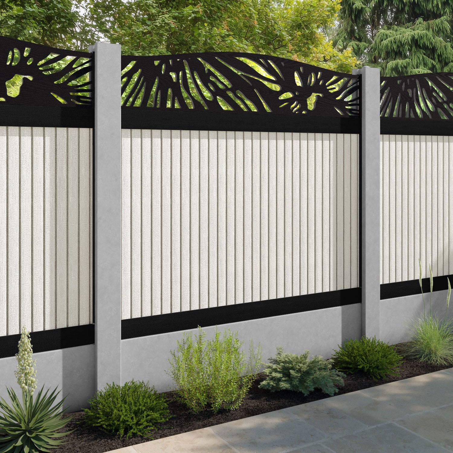 Virtis Poppy Curved Top Fence Panel - Light Stone - for existing concrete posts