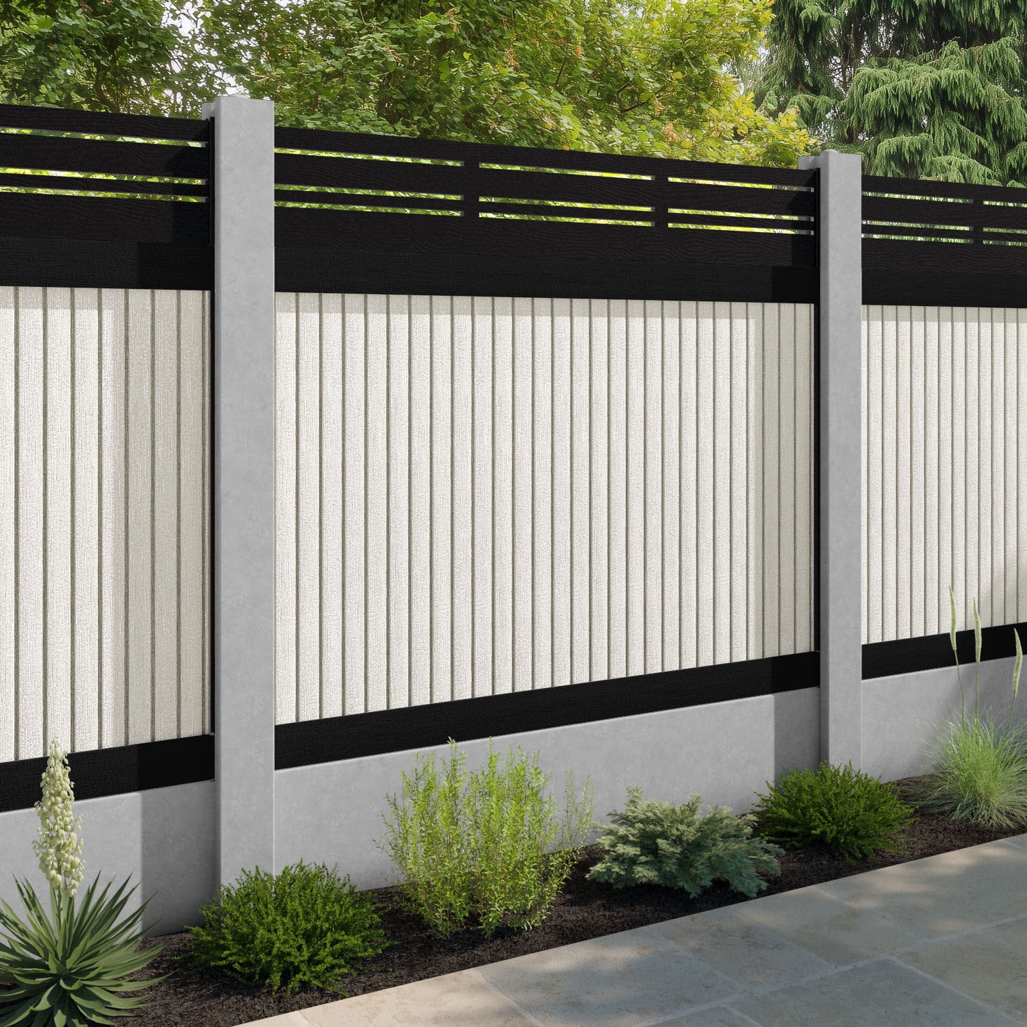 Virtis Linea Fence Panel - Light Stone - for existing concrete posts