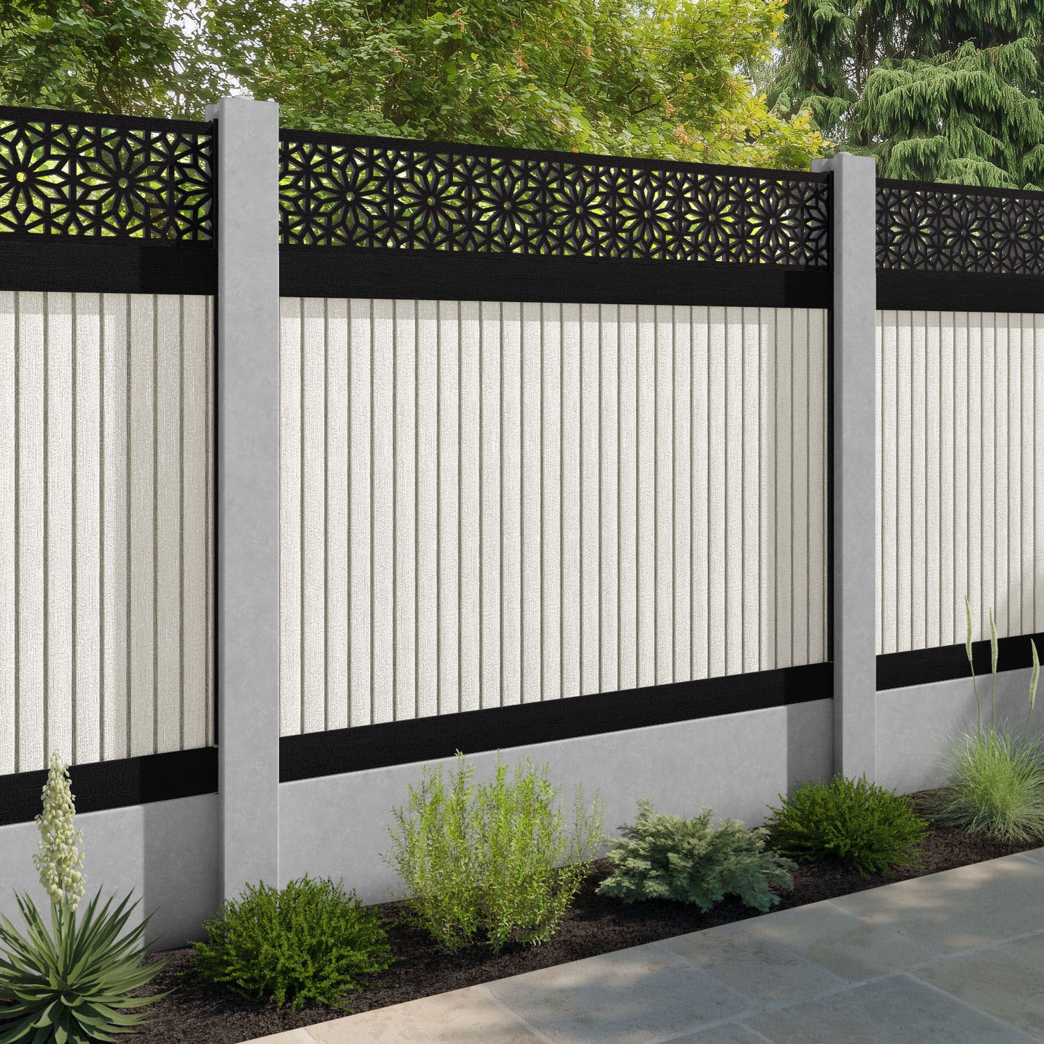 Virtis Narwa Fence Panel - Light Stone - for existing concrete posts