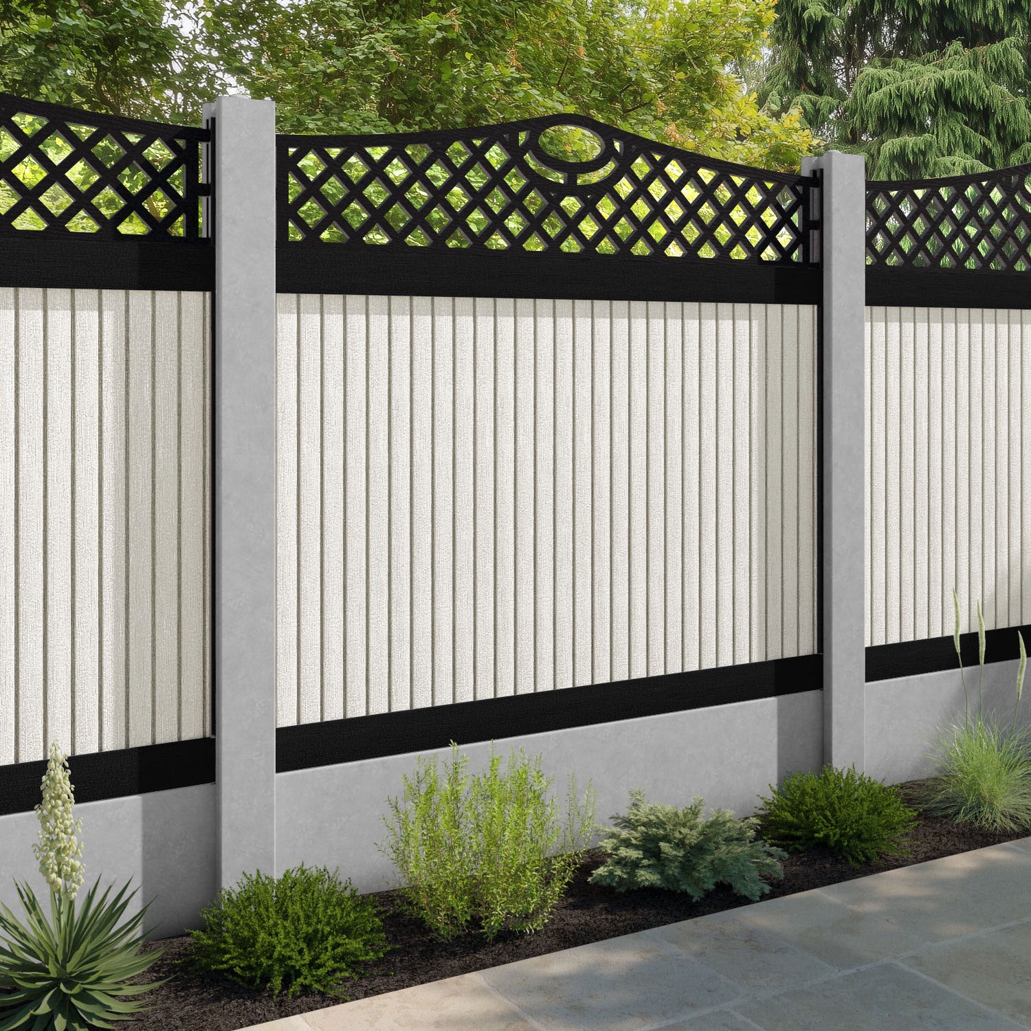 Virtis Oxford Curved Top Fence Panel - Light Stone - for existing concrete posts