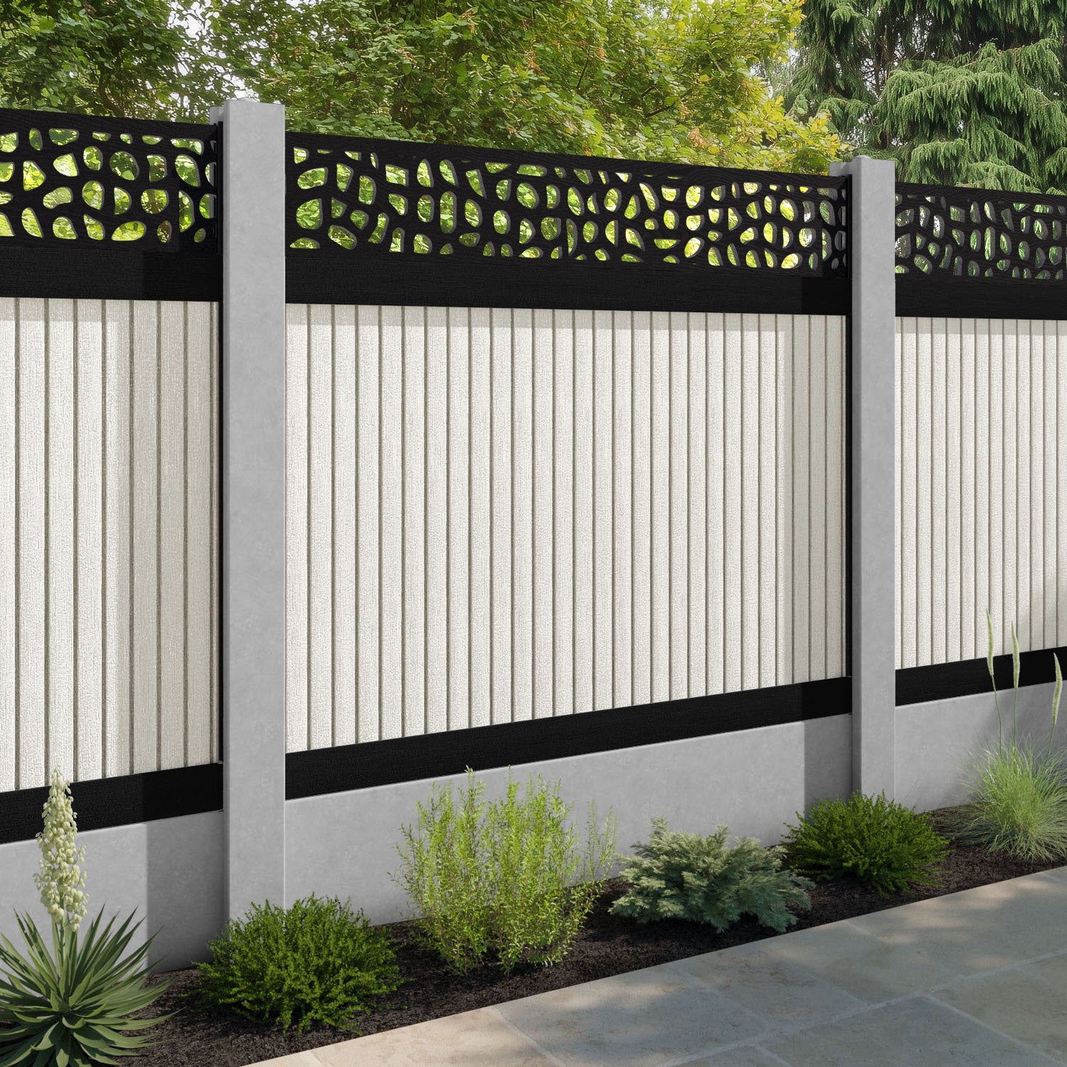 Virtis Pebble Fence Panel - Light Stone - for existing concrete posts