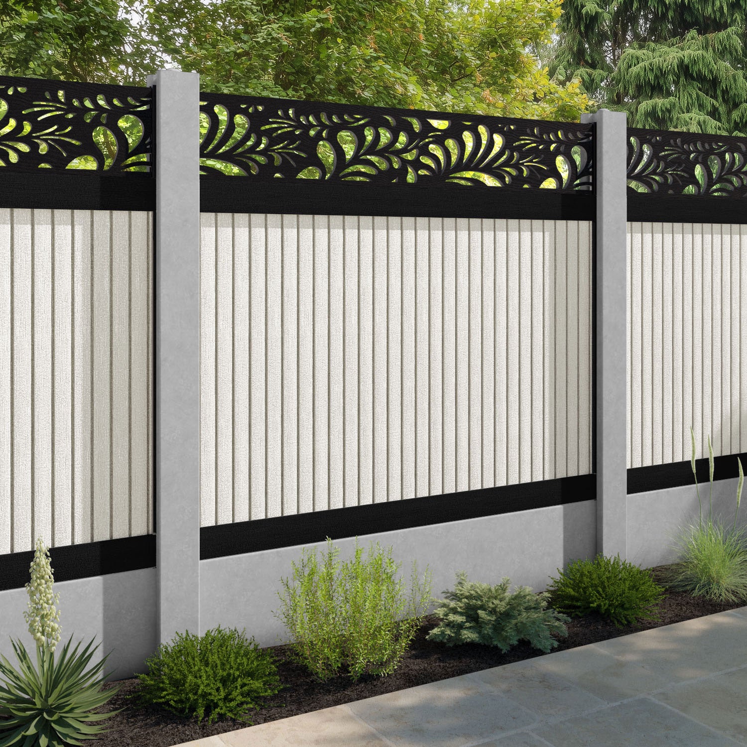 Virtis Petal Fence Panel - Light Stone - for existing concrete posts