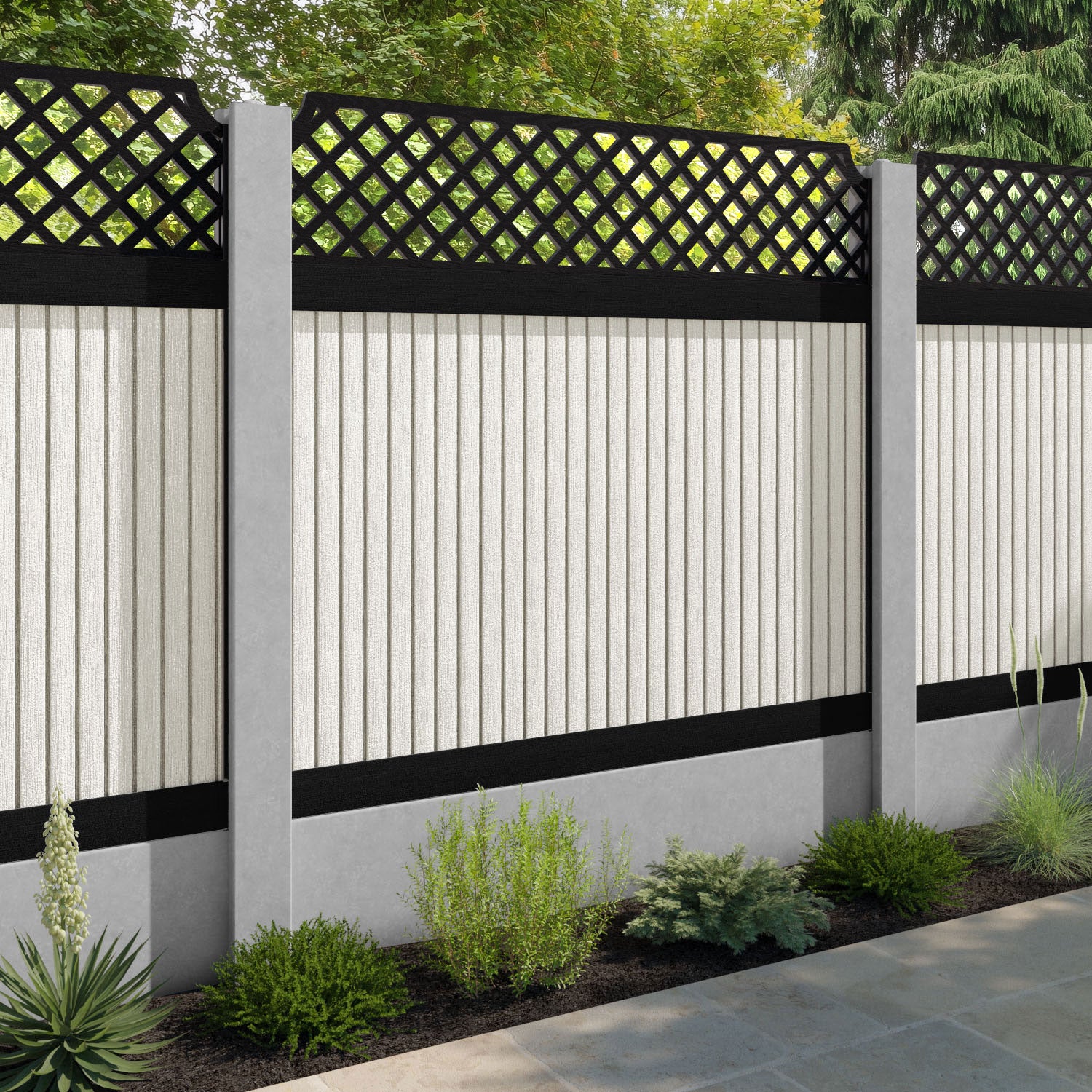 Virtis Regal Hive Fence Panel - Light Stone - for existing concrete posts