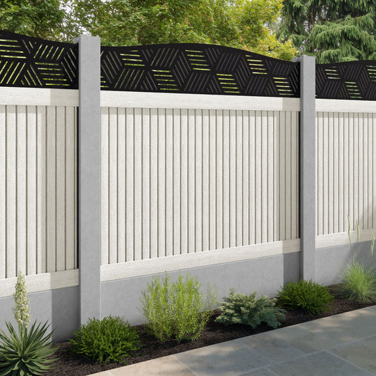 Virtis Cubed Curved Top Fence Panel - Light Stone - for existing concrete posts