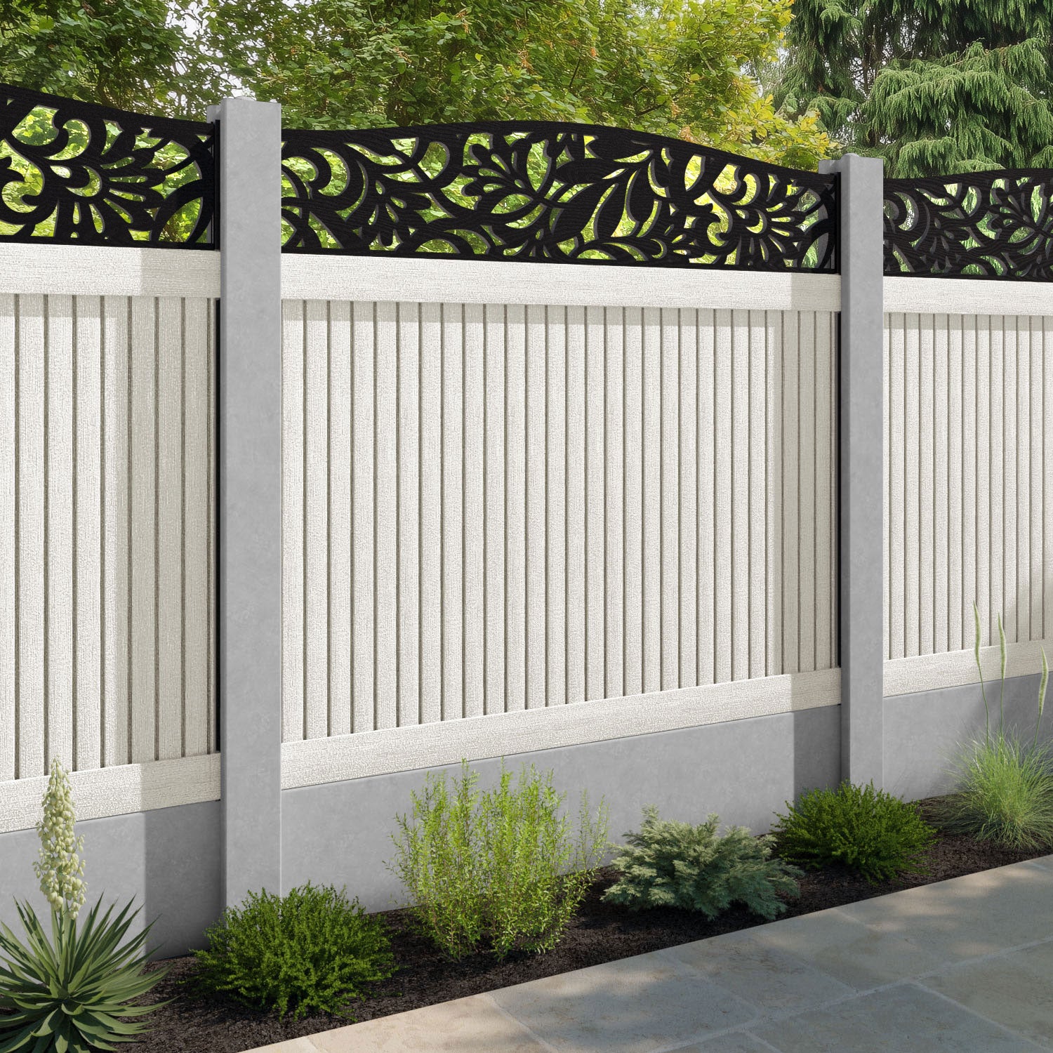 Virtis Heritage Curved Top Fence Panel - Light Stone - for existing concrete posts