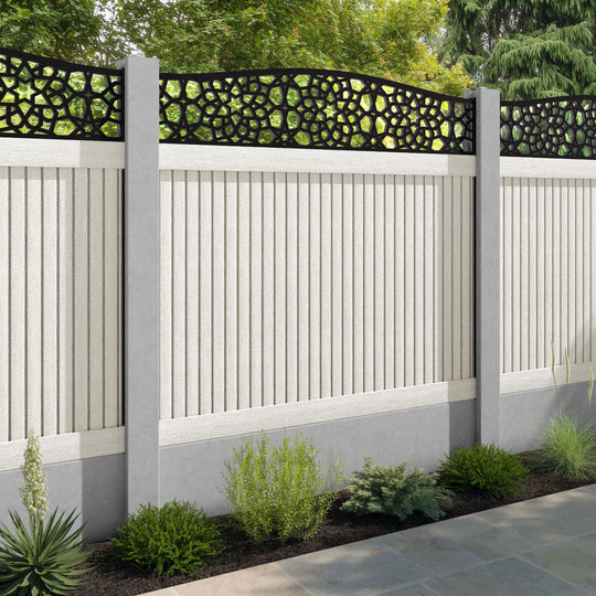 Virtis Nazira Curved Top Fence Panel - Light Stone - for existing concrete posts