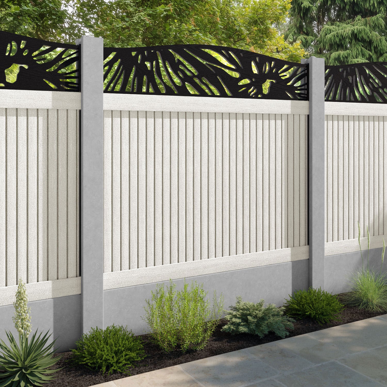 Virtis Poppy Curved Top Fence Panel - Light Stone - for existing concrete posts