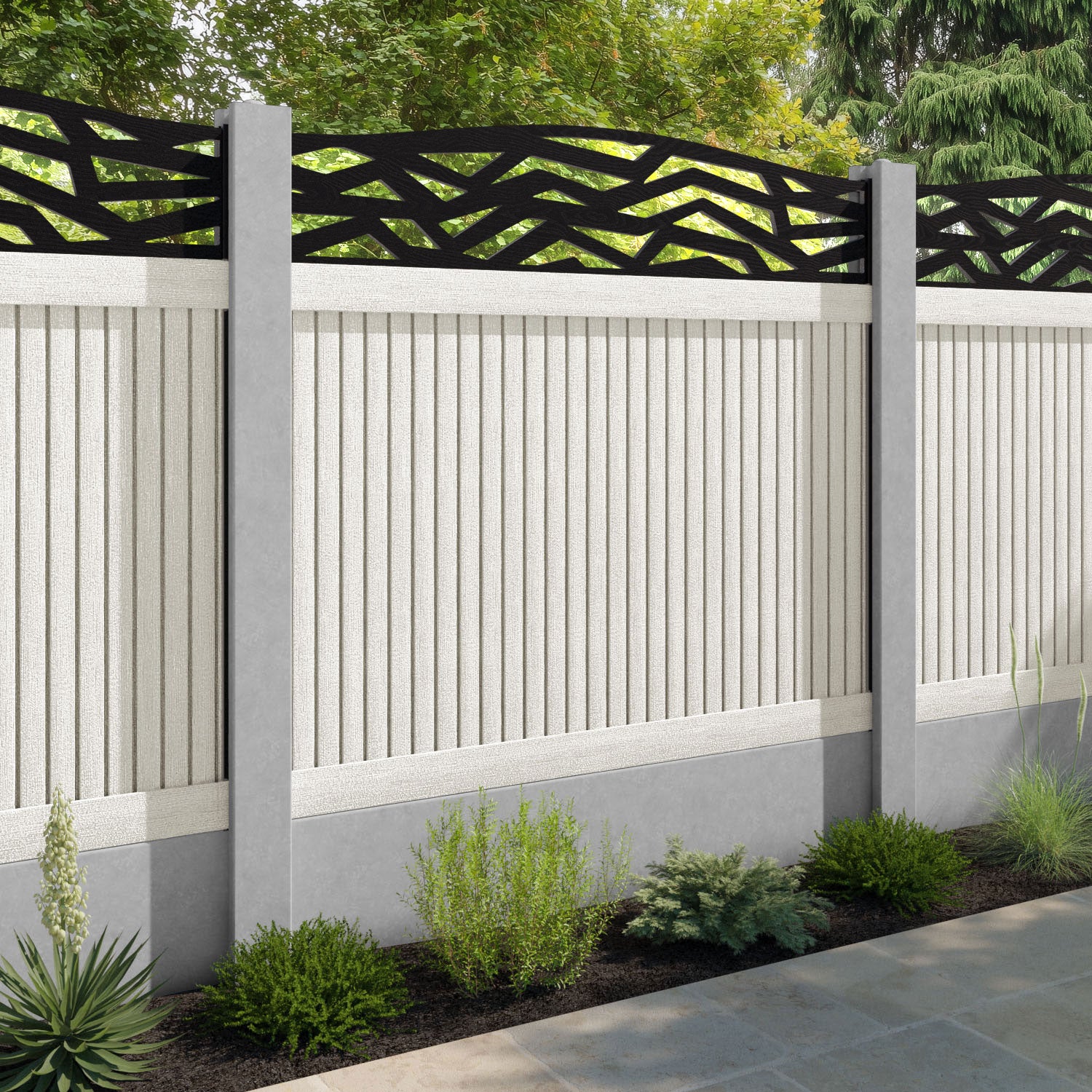 Virtis Zenith Curved Top Fence Panel - Light Stone - for existing concrete posts