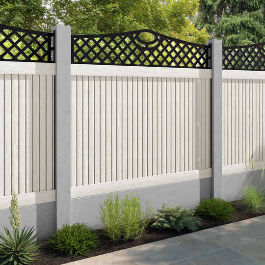 Virtis Oxford Curved Top Fence Panel - Light Stone - for existing concrete posts