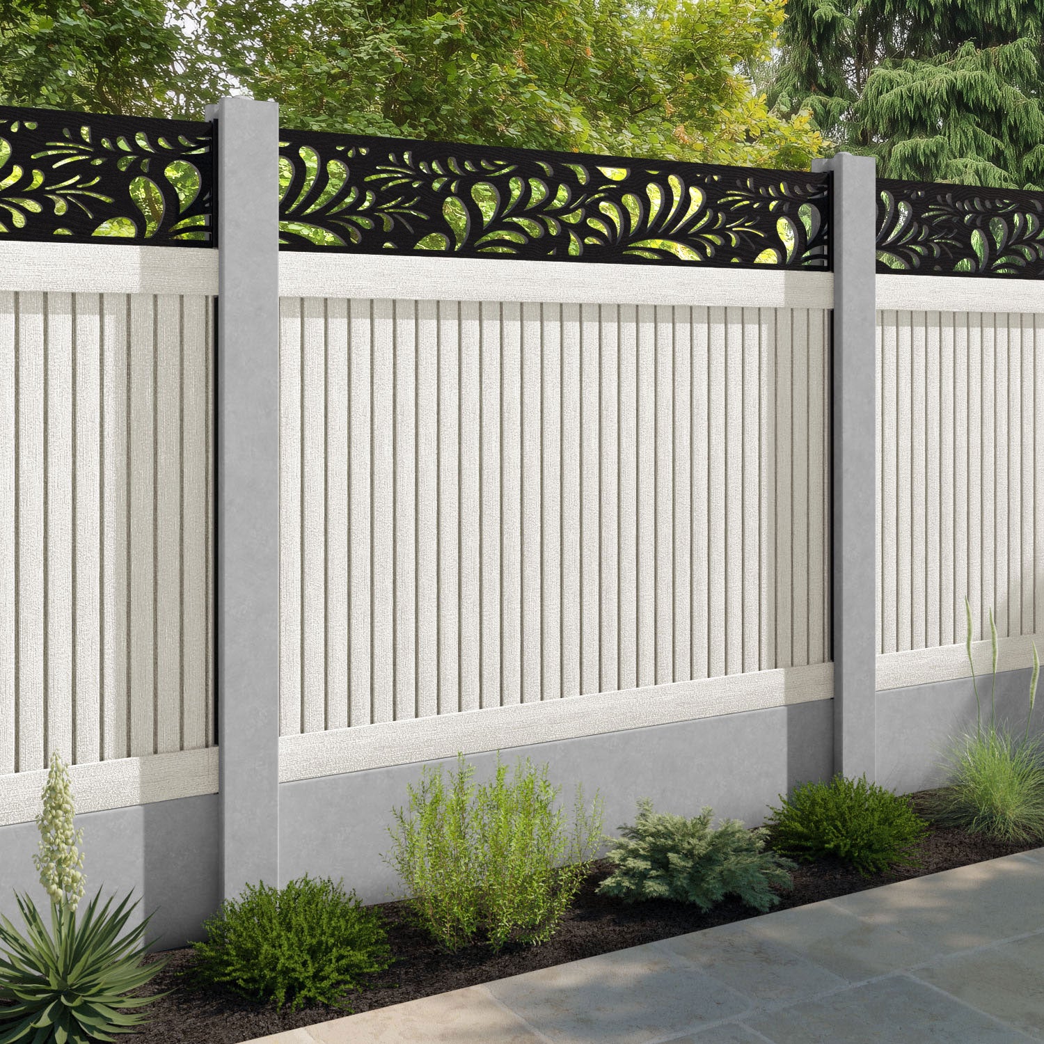 Virtis Petal Fence Panel - Light Stone - for existing concrete posts