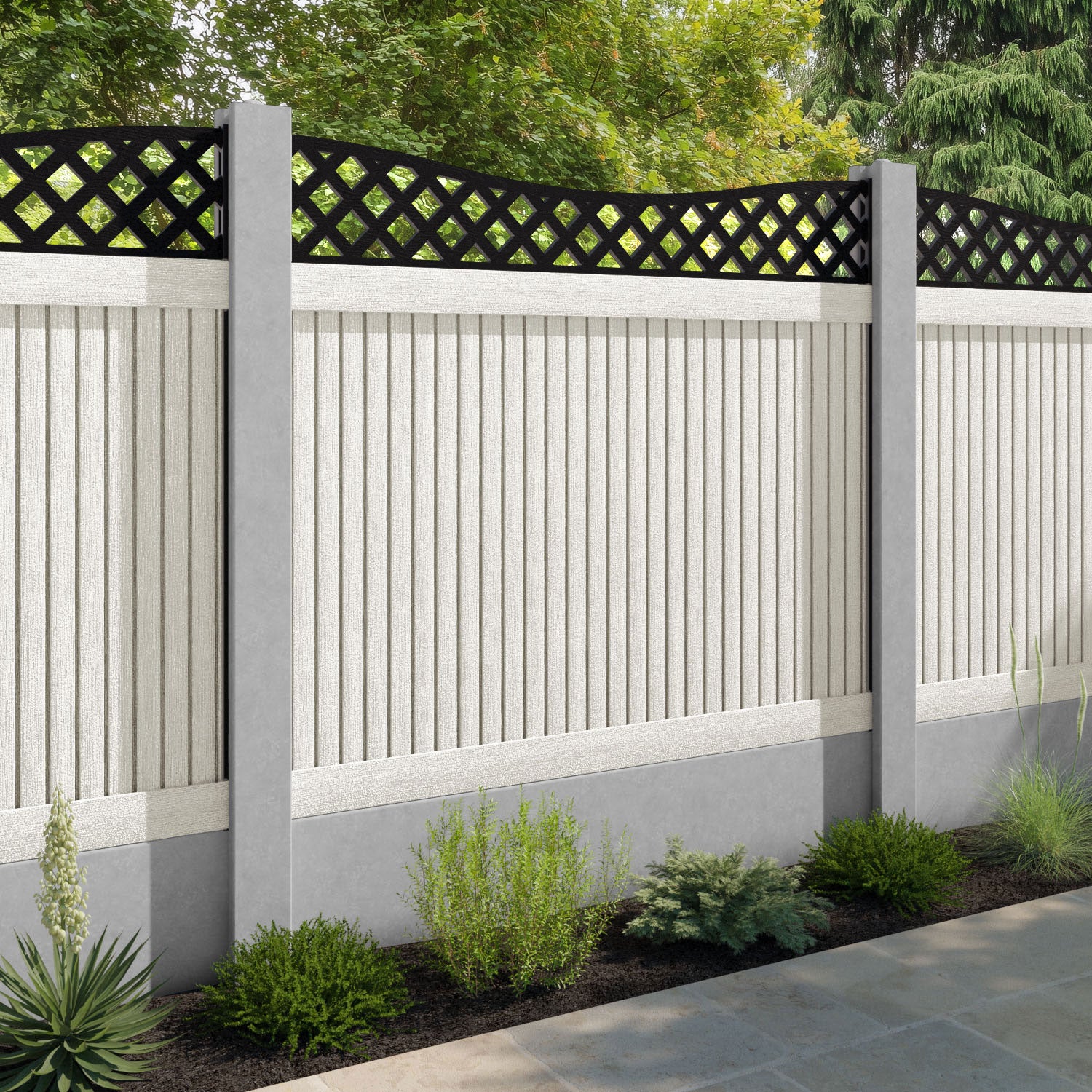 Virtis Low Wave Fence Panel - Light Stone - for existing concrete posts