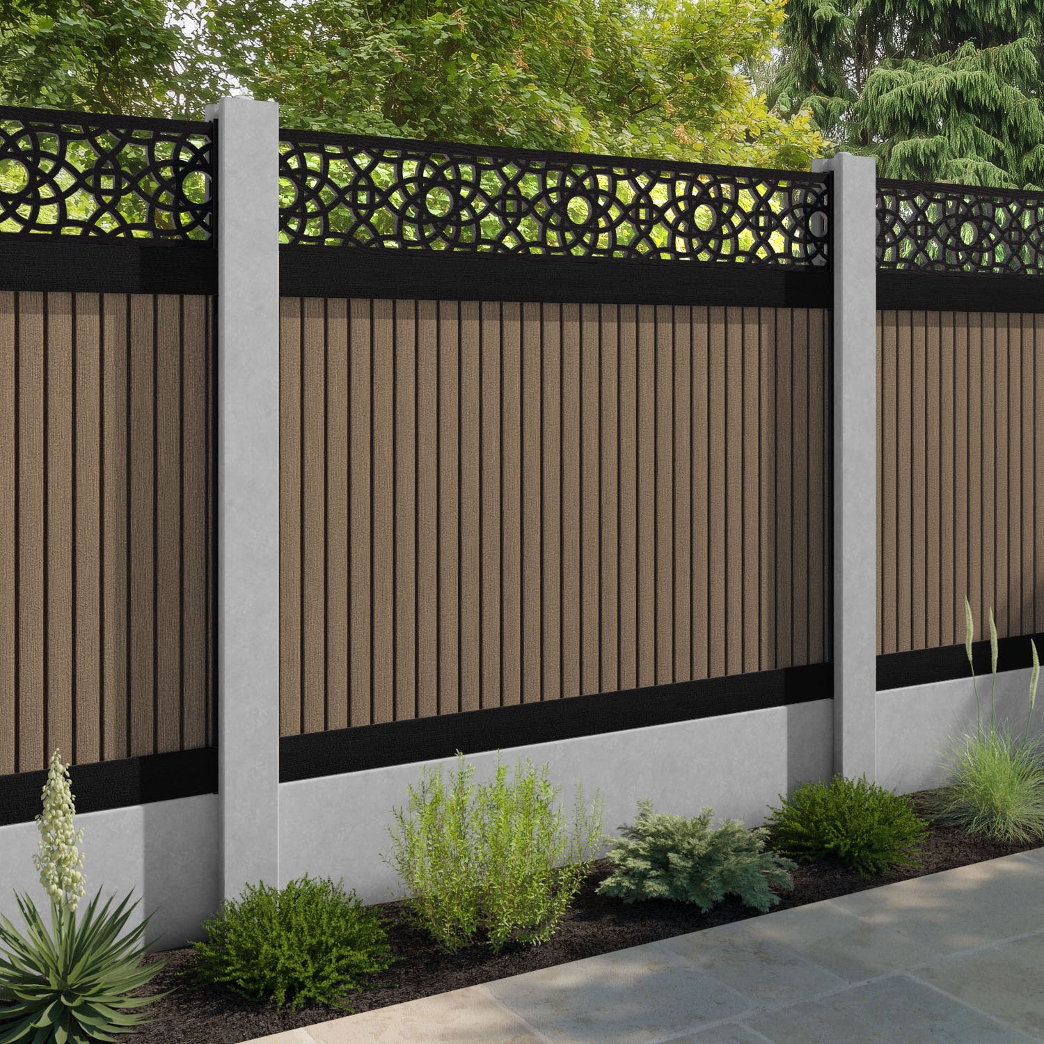 Virtis Ambar Fence Panel - Teak - for existing concrete posts