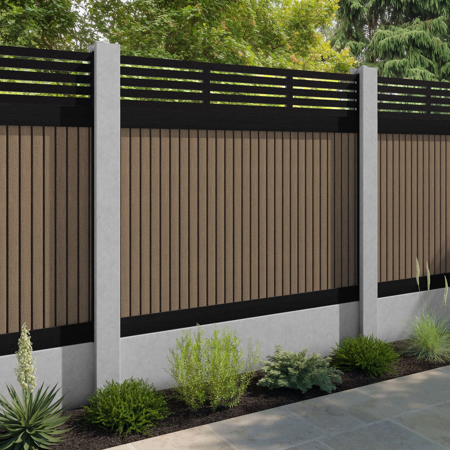 Virtis Aspen Fence Panel - Teak - for existing concrete posts