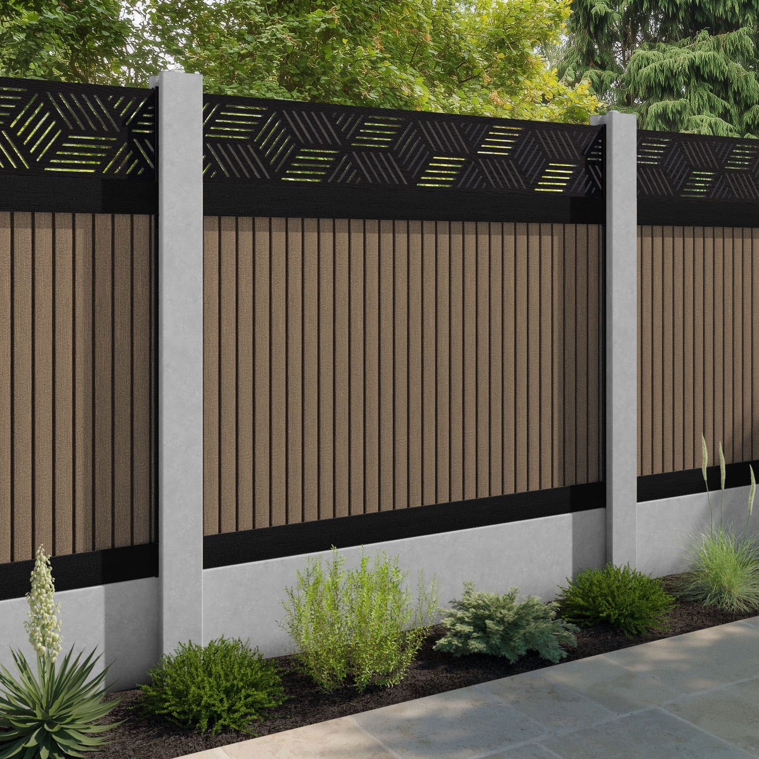 Virtis Cubed Fence Panel - Teak - for existing concrete posts