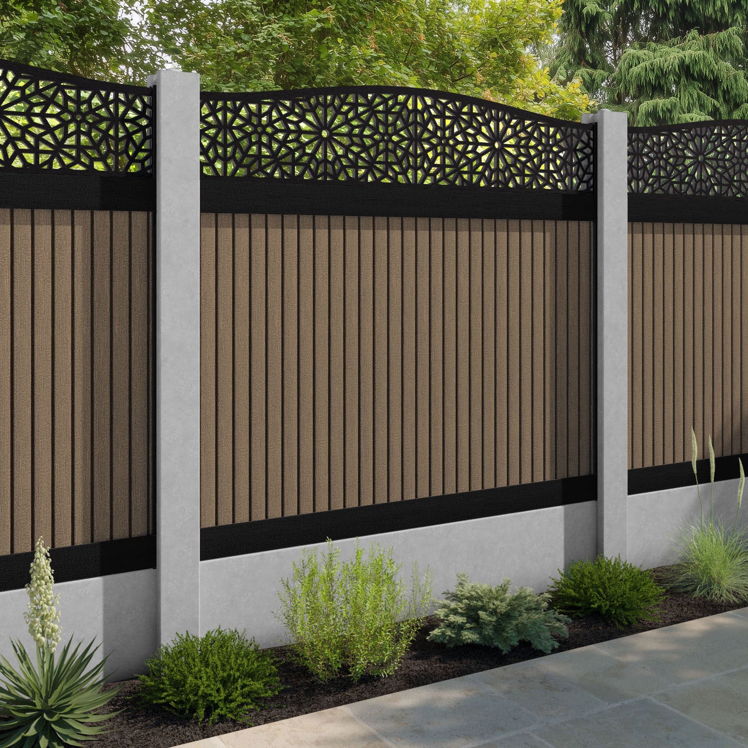 Virtis Alnara Curved Top Fence Panel - Teak - for existing concrete posts