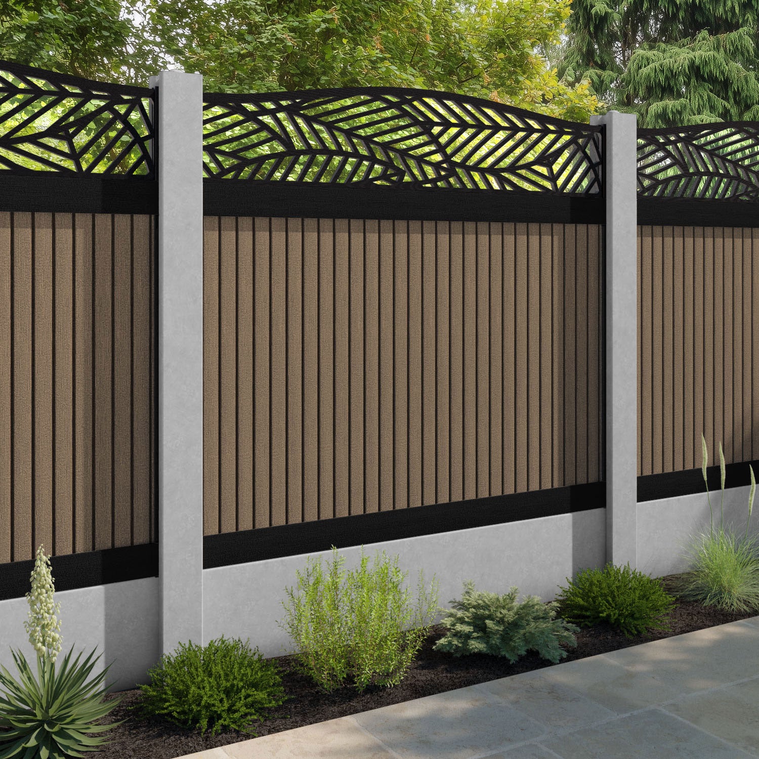 Virtis Habitat Curved Top Fence Panel - Teak - for existing concrete posts