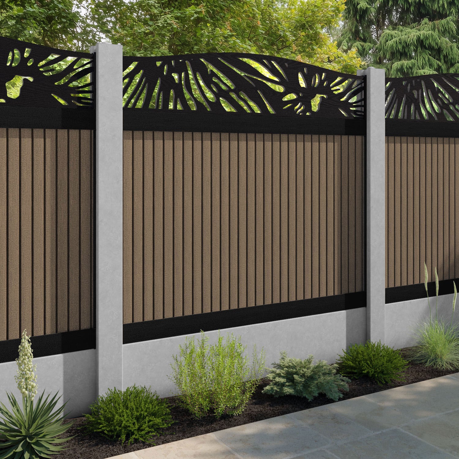 Virtis Poppy Curved Top Fence Panel - Teak - for existing concrete posts