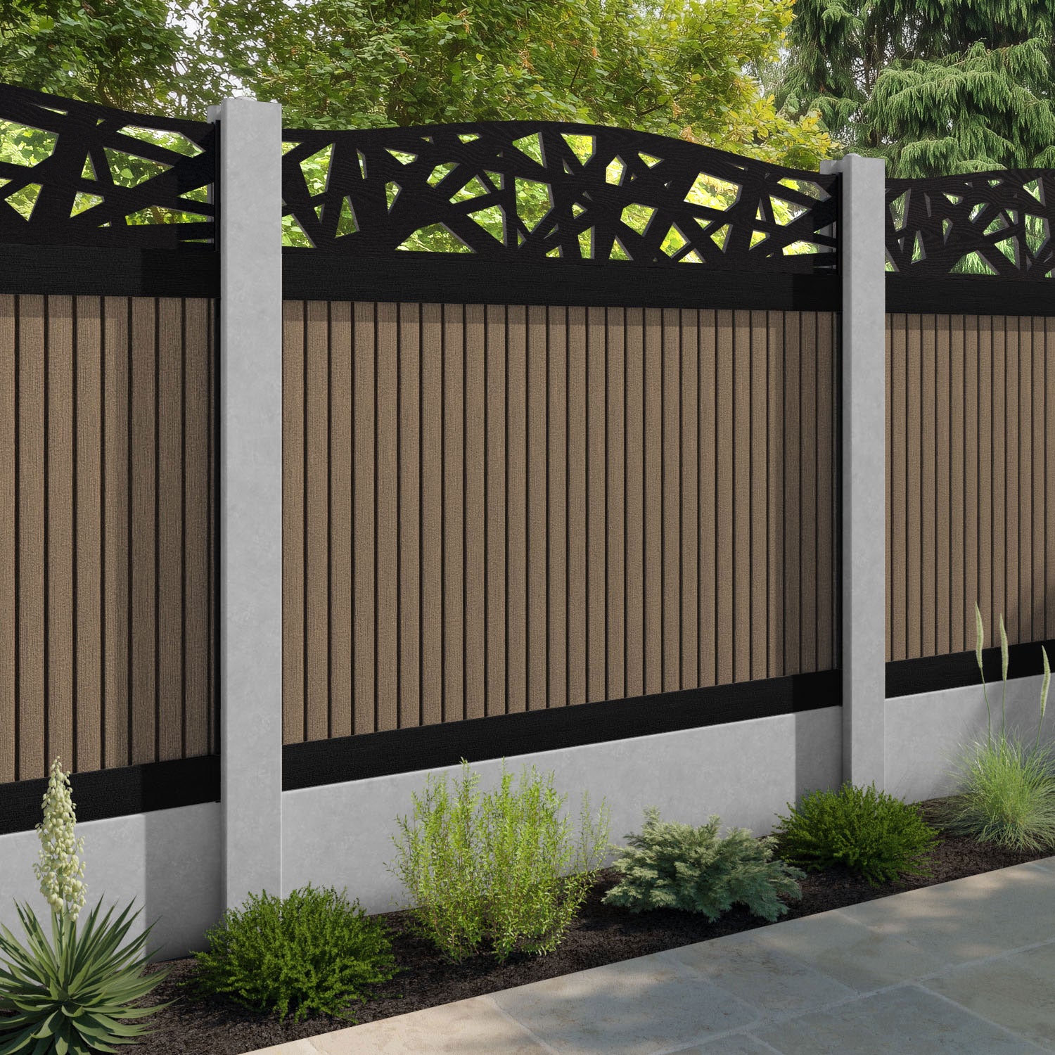 Virtis Prism Curved Top Fence Panel - Teak - for existing concrete posts