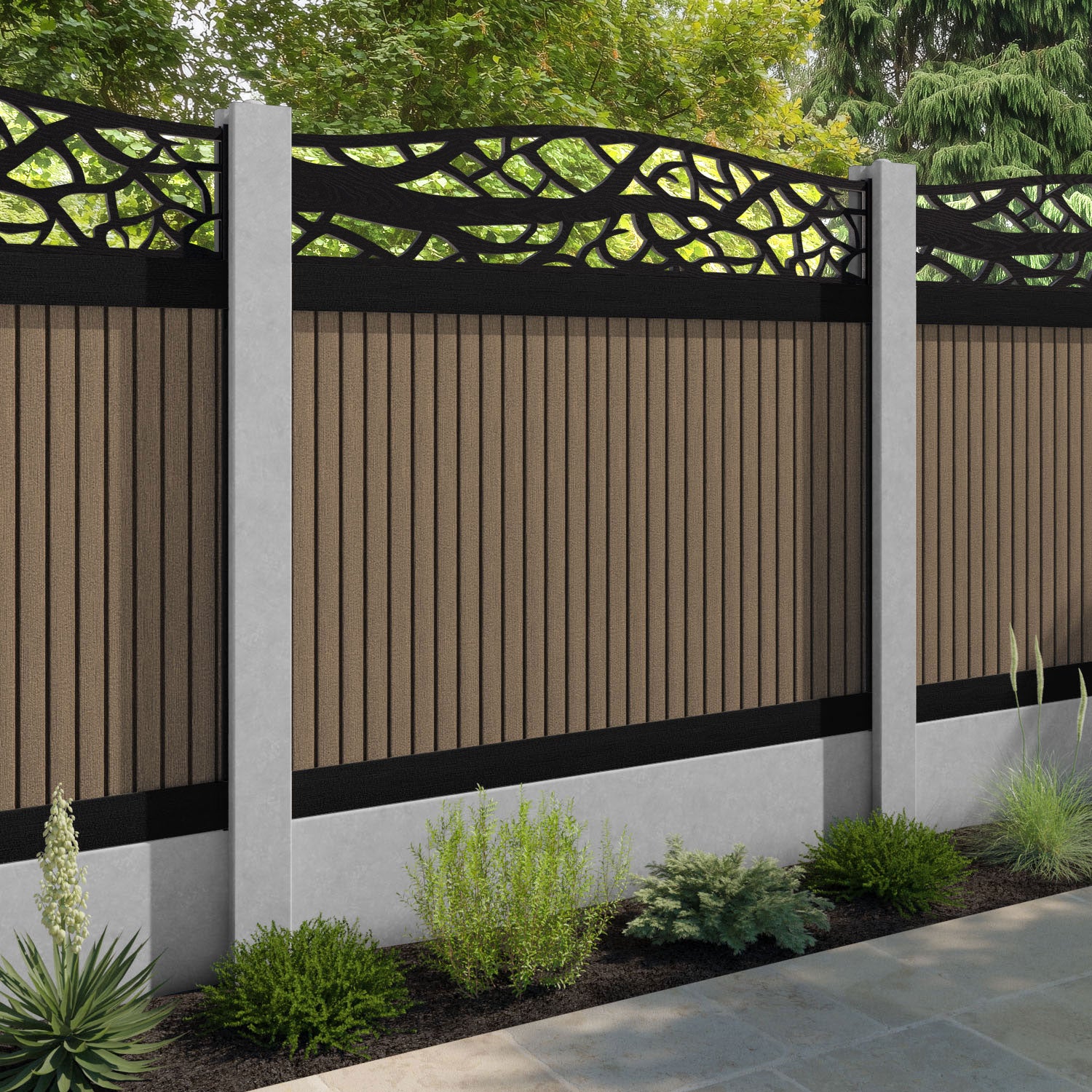 Virtis Twilight Curved Top Fence Panel - Teak - for existing concrete posts