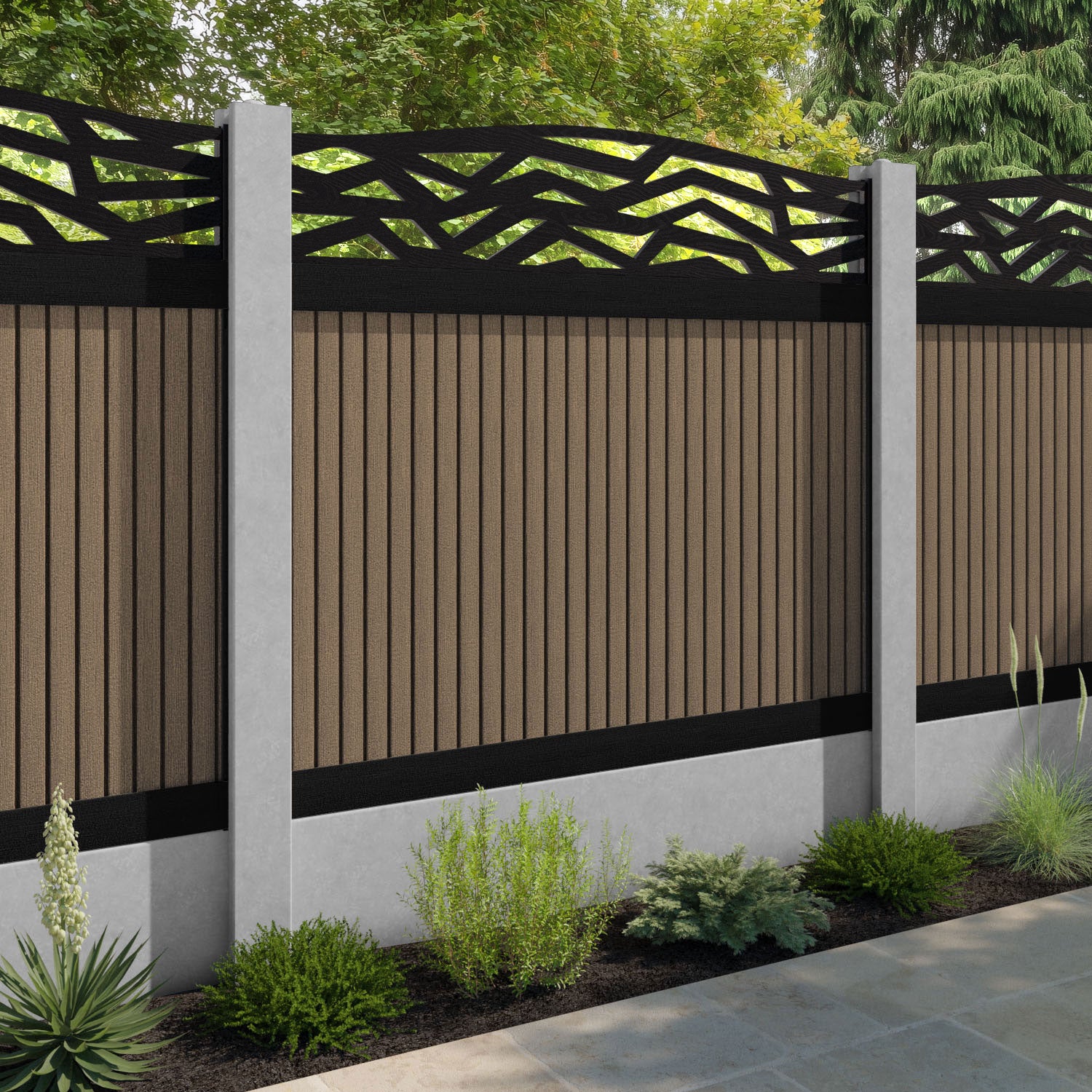 Virtis Zenith Curved Top Fence Panel - Teak - for existing concrete posts