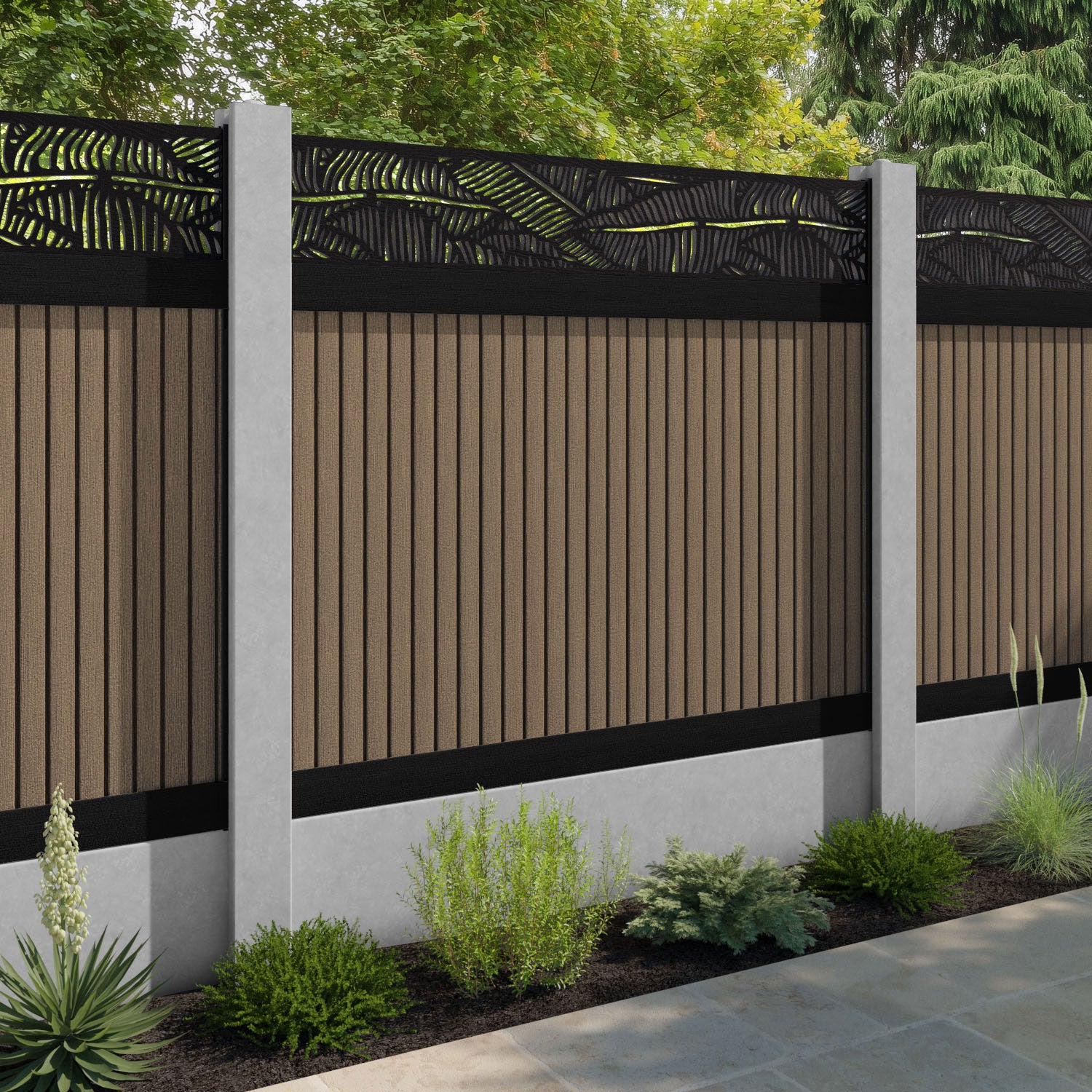 Virtis Feather Fence Panel - Teak - for existing concrete posts