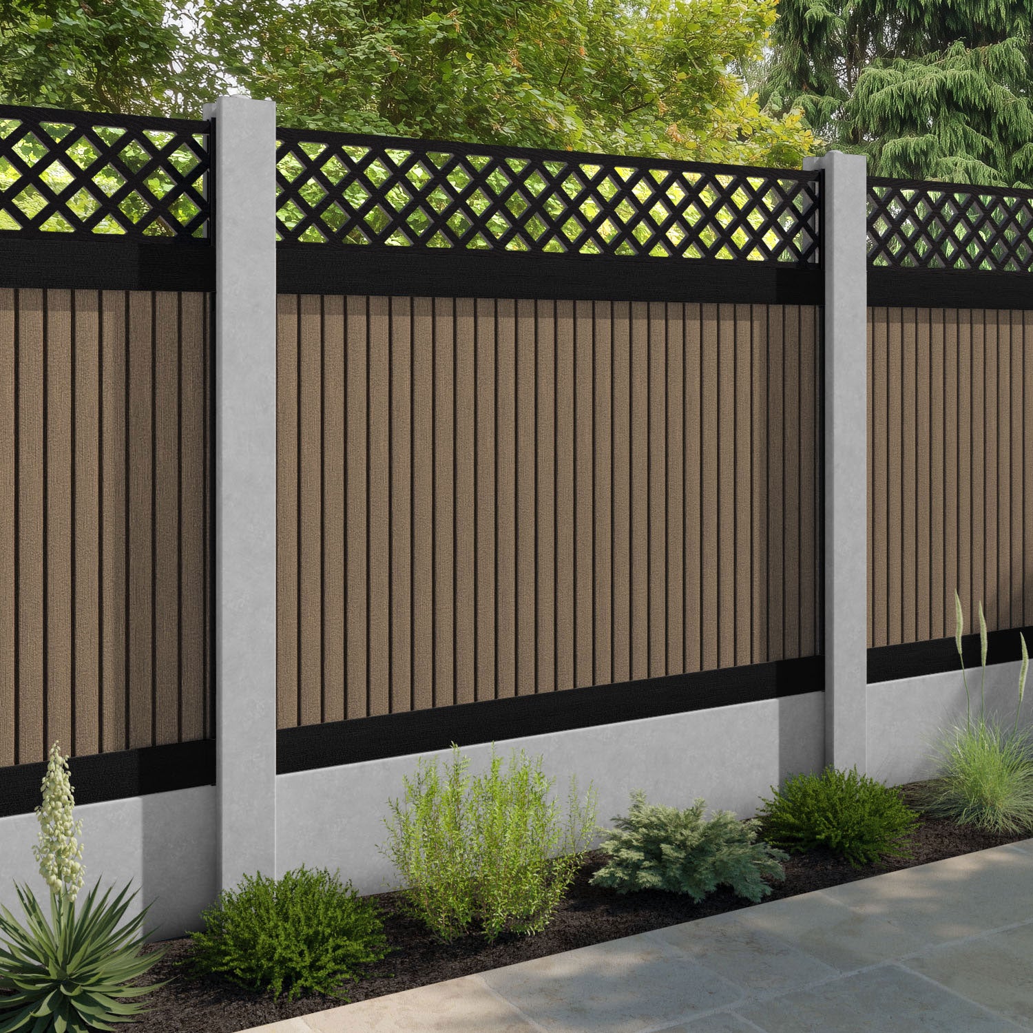 Virtis Hive Fence Panel - Teak - for existing concrete posts