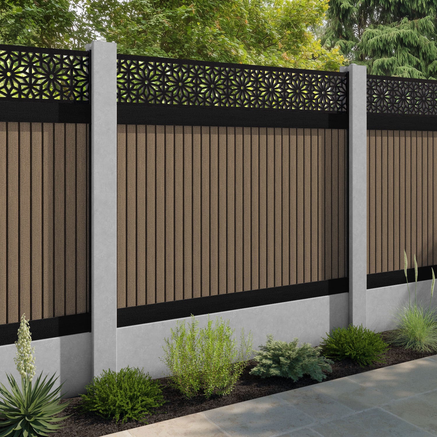 Virtis Narwa Fence Panel - Teak - for existing concrete posts
