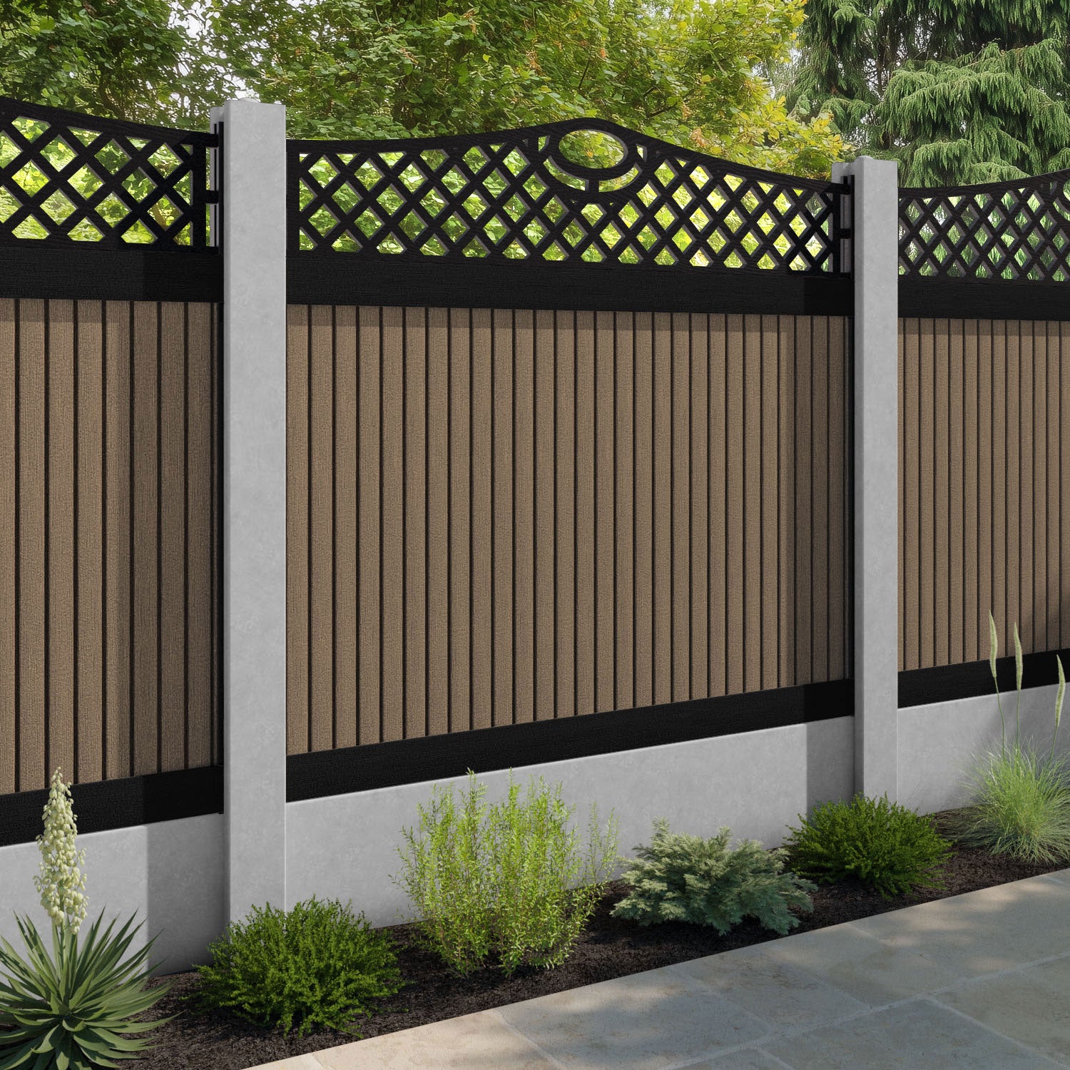 Virtis Oxford Curved Top Fence Panel - Teak - for existing concrete posts