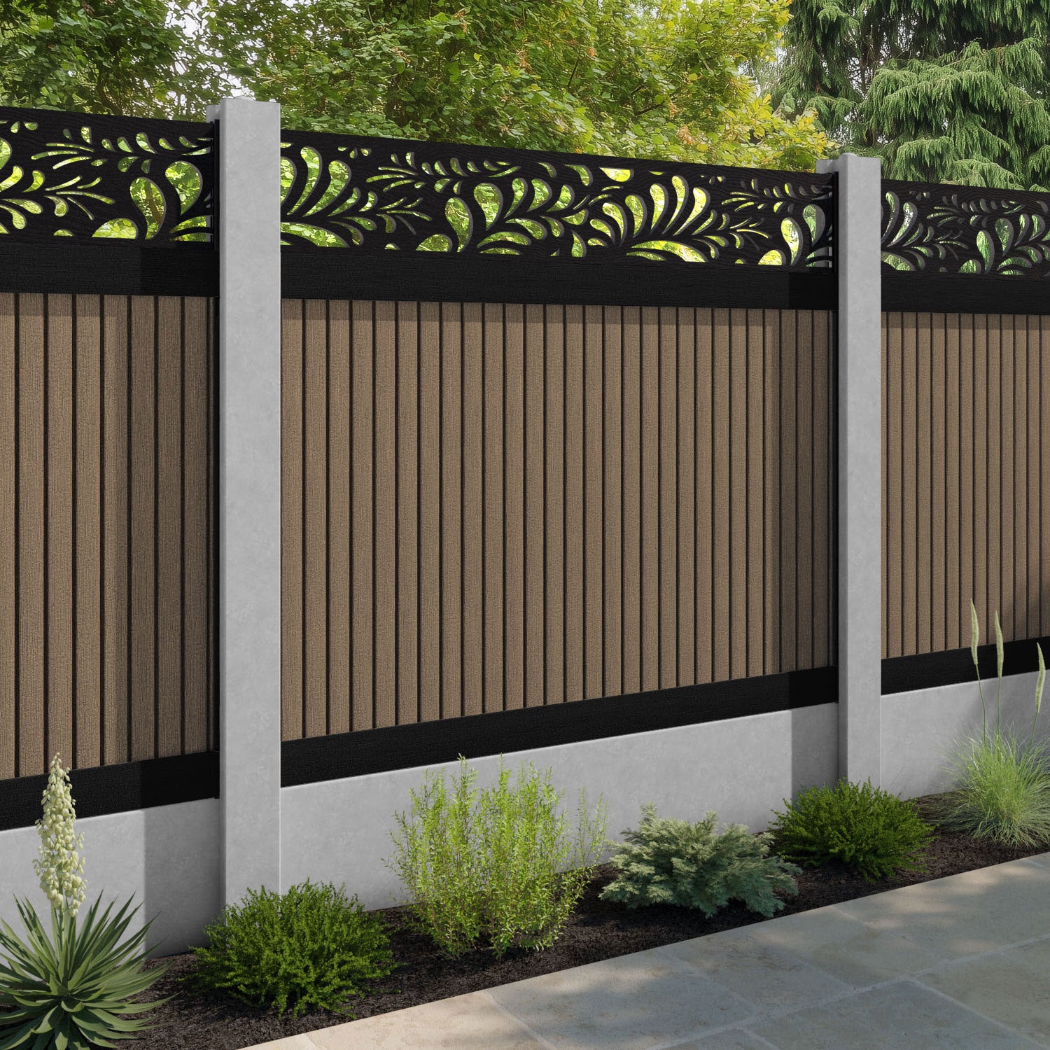 Virtis Petal Fence Panel - Teak - for existing concrete posts