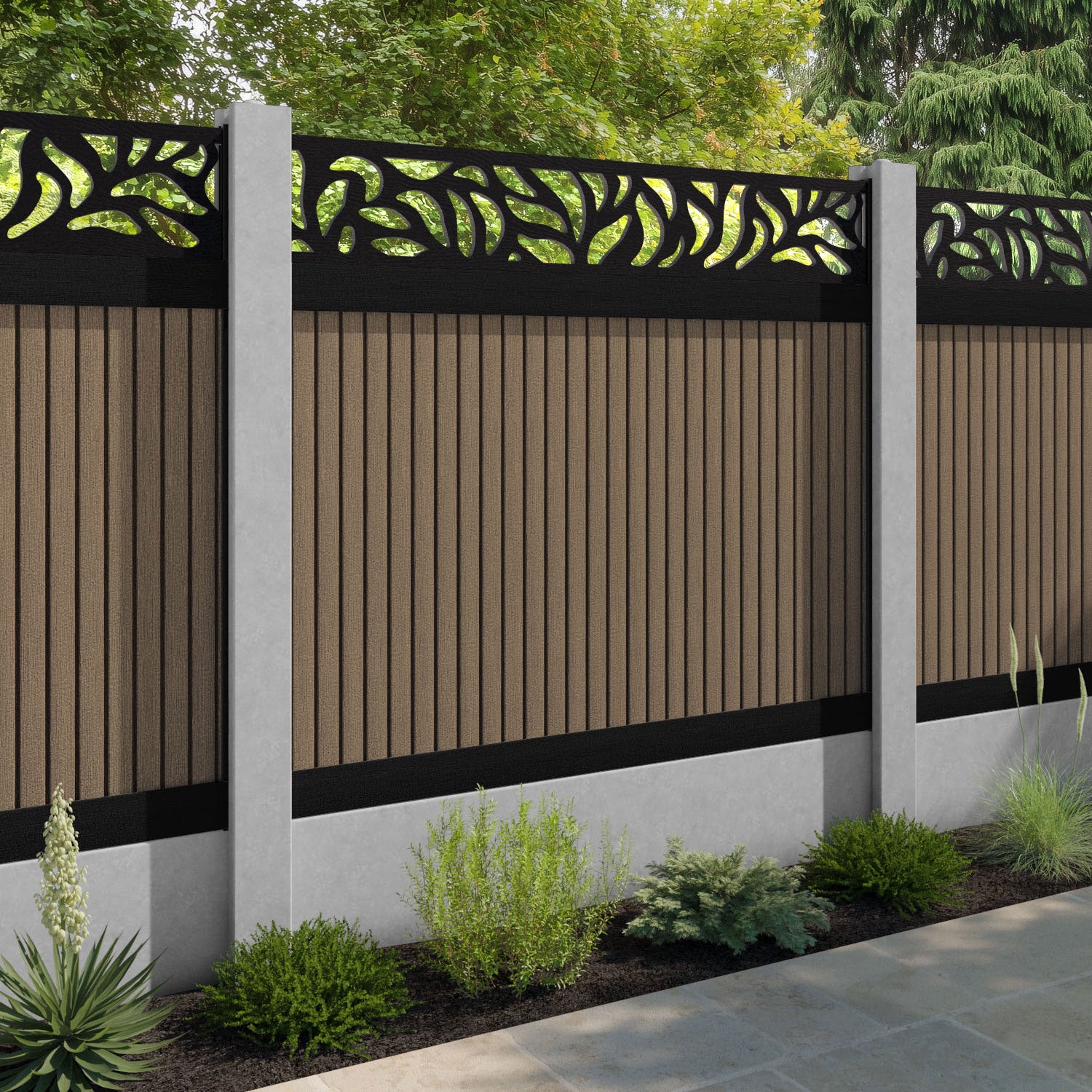 Virtis Plume Fence Panel - Teak - for existing concrete posts