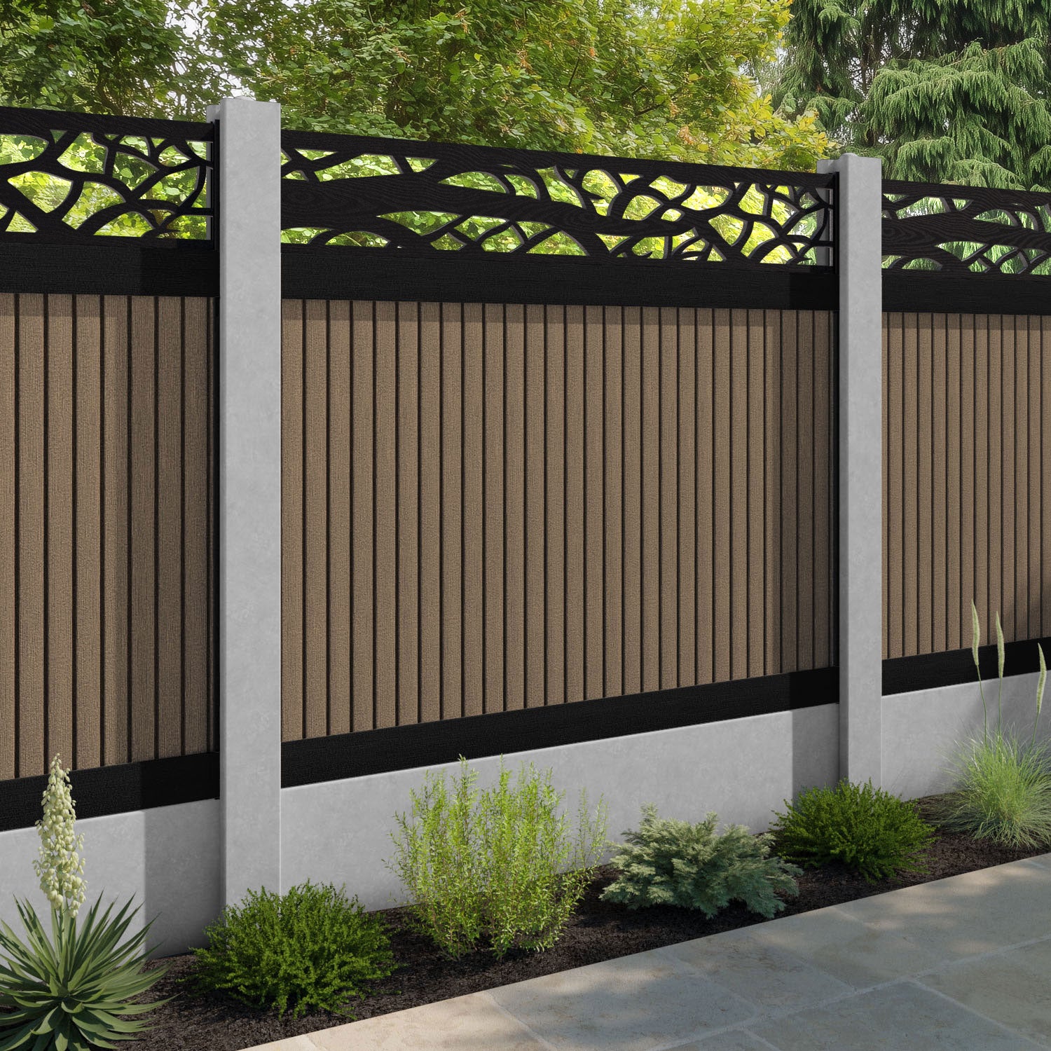 Virtis Twilight Fence Panel - Teak - for existing concrete posts