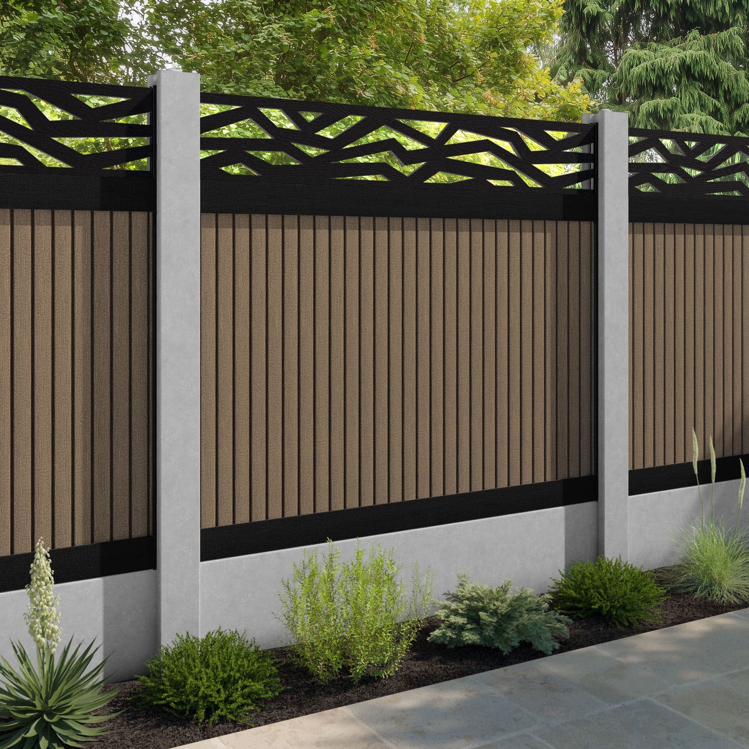 Virtis Zenith Fence Panel - Teak - for existing concrete posts