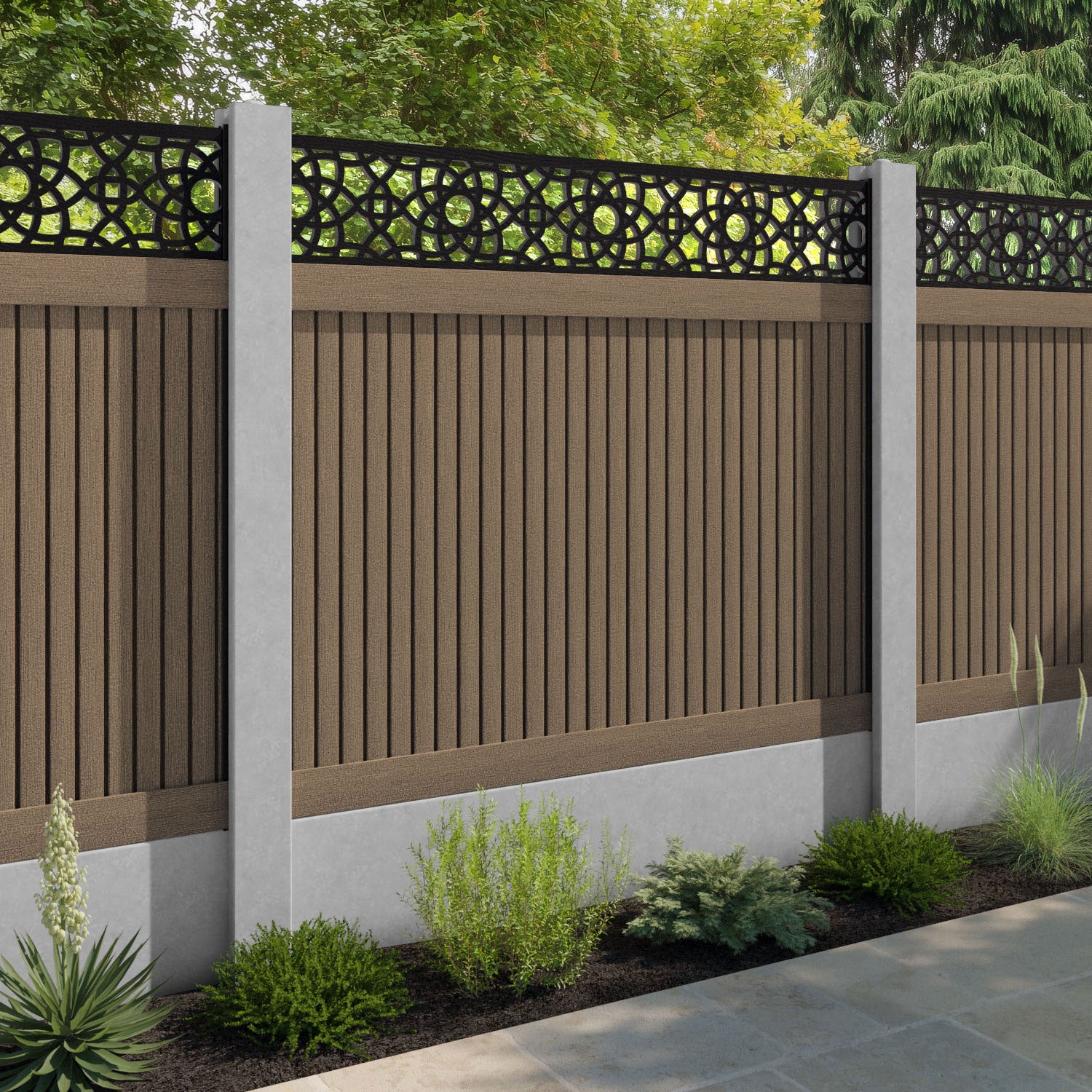 Virtis Ambar Fence Panel - Teak - for existing concrete posts