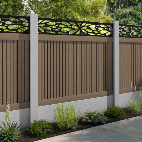 Virtis Blossom Fence Panel - Teak - for existing concrete posts