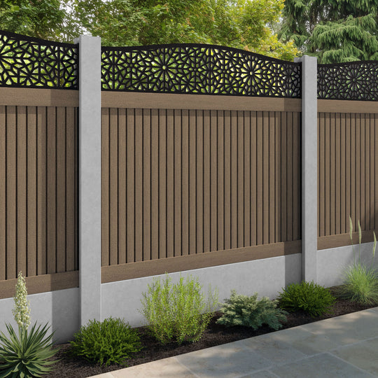 Virtis Alnara Curved Top Fence Panel - Teak - for existing concrete posts