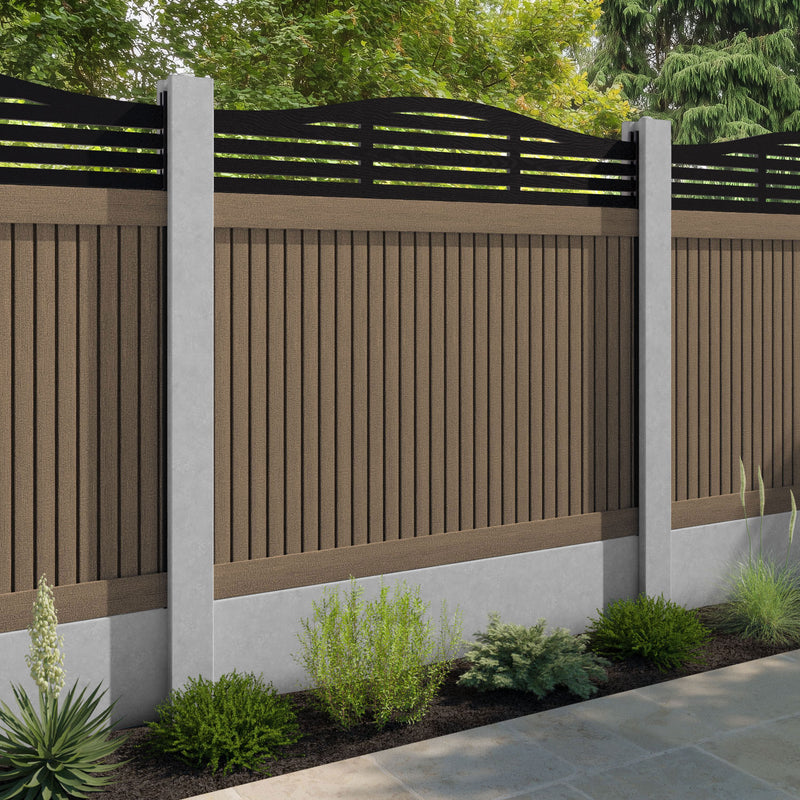 Virtis Aspen Curved Top Fence Panel - Teak - for existing concrete posts