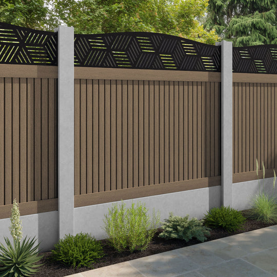 Virtis Cubed Curved Top Fence Panel - Teak - for existing concrete posts