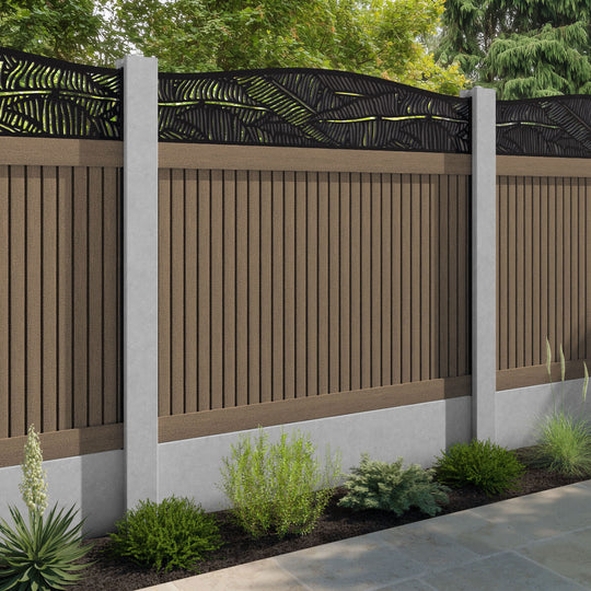 Virtis Feather Curved Top Fence Panel - Teak - for existing concrete posts