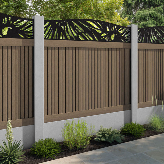 Virtis Poppy Curved Top Fence Panel - Teak - for existing concrete posts